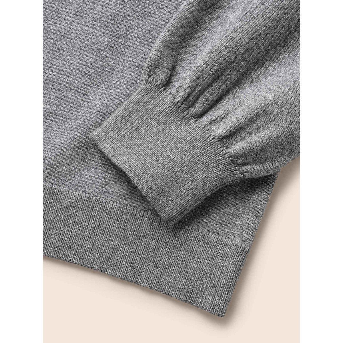 Plus Size Plain Keyhole Puff Sleeve Pullover DarkGray Women Casual Long Sleeve Round Neck Everyday Pullovers BloomChic 28/5X Product Image