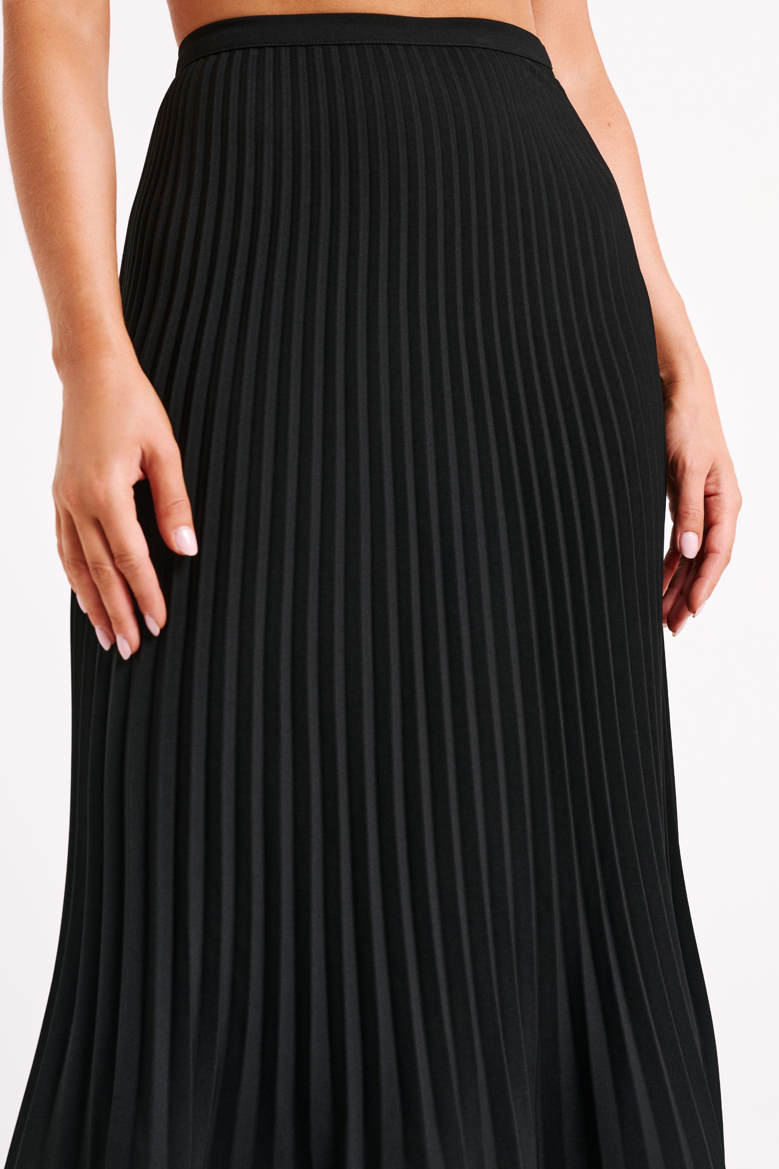 Twyla Pleated Suiting Maxi Skirt - Black Product Image