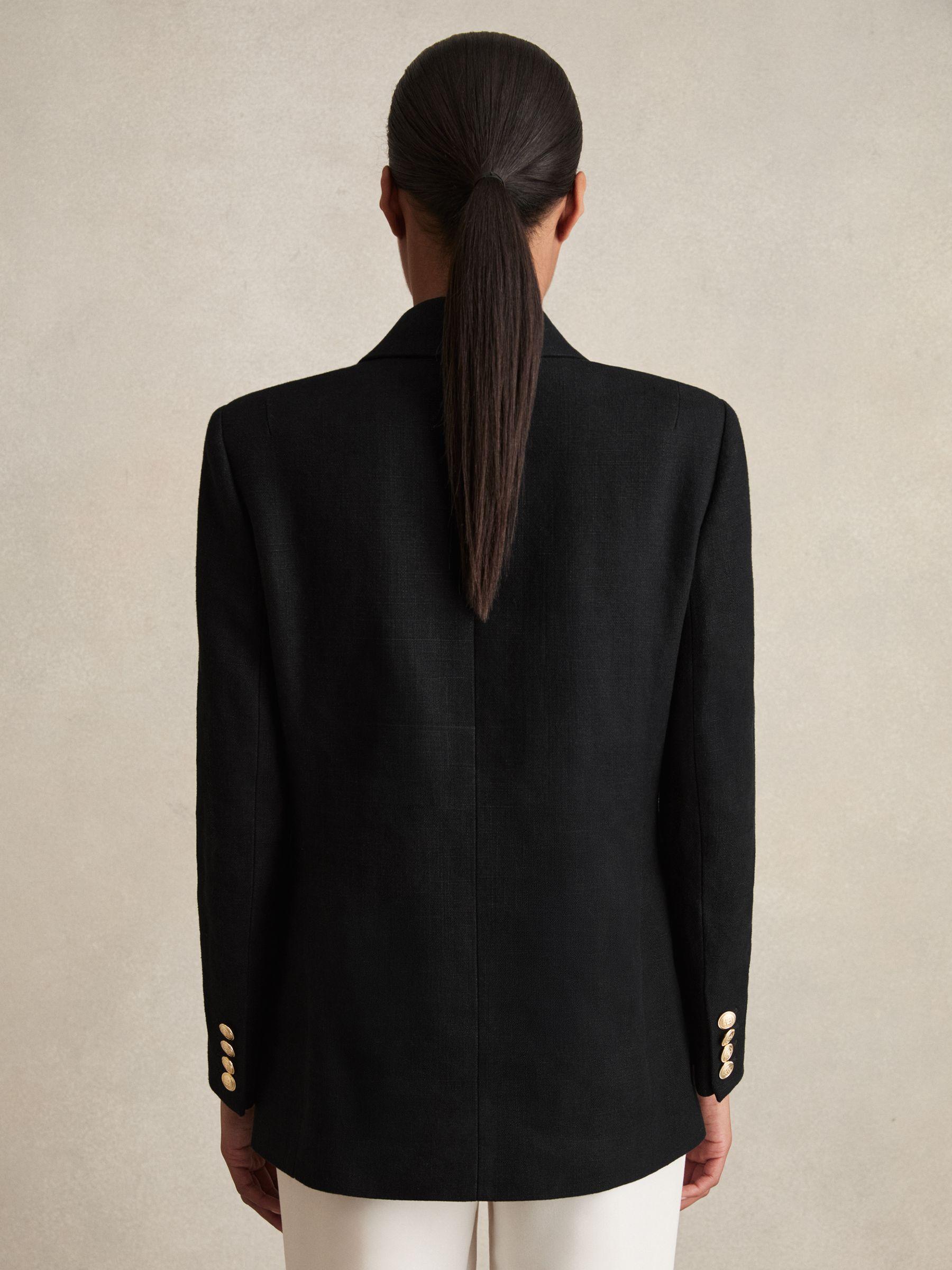 Oversized Double-Breasted Blazer Linen-Blend in Black Product Image