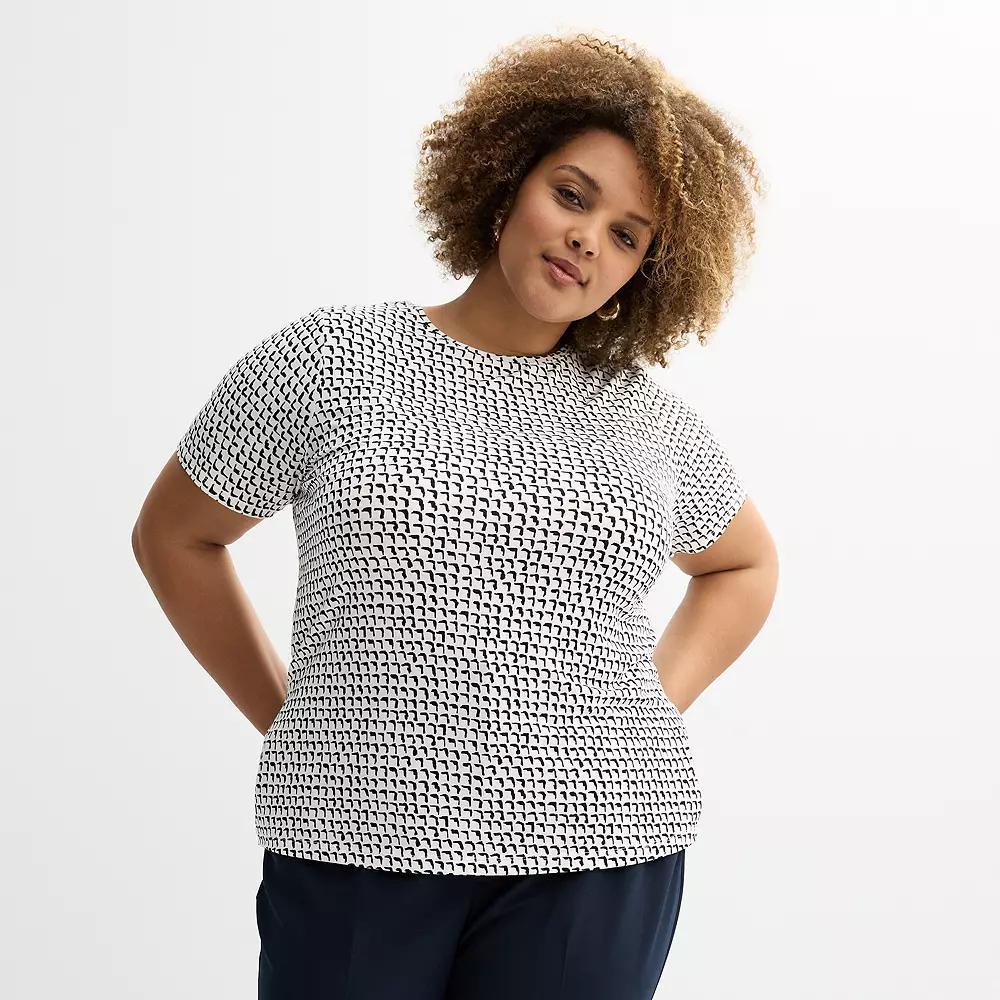 Plus Size Nine West Essential Crewneck Tee, Women's, Size: 0X, White Shadow Squares Product Image