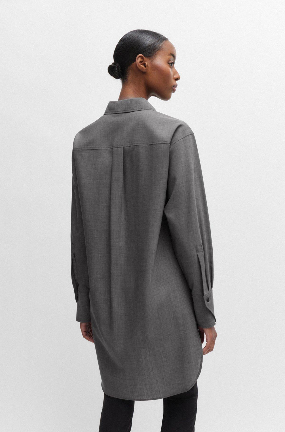 BOSS - Relaxed-fit blouse in Italian virgin-wool sharkskin - Patterned Product Image