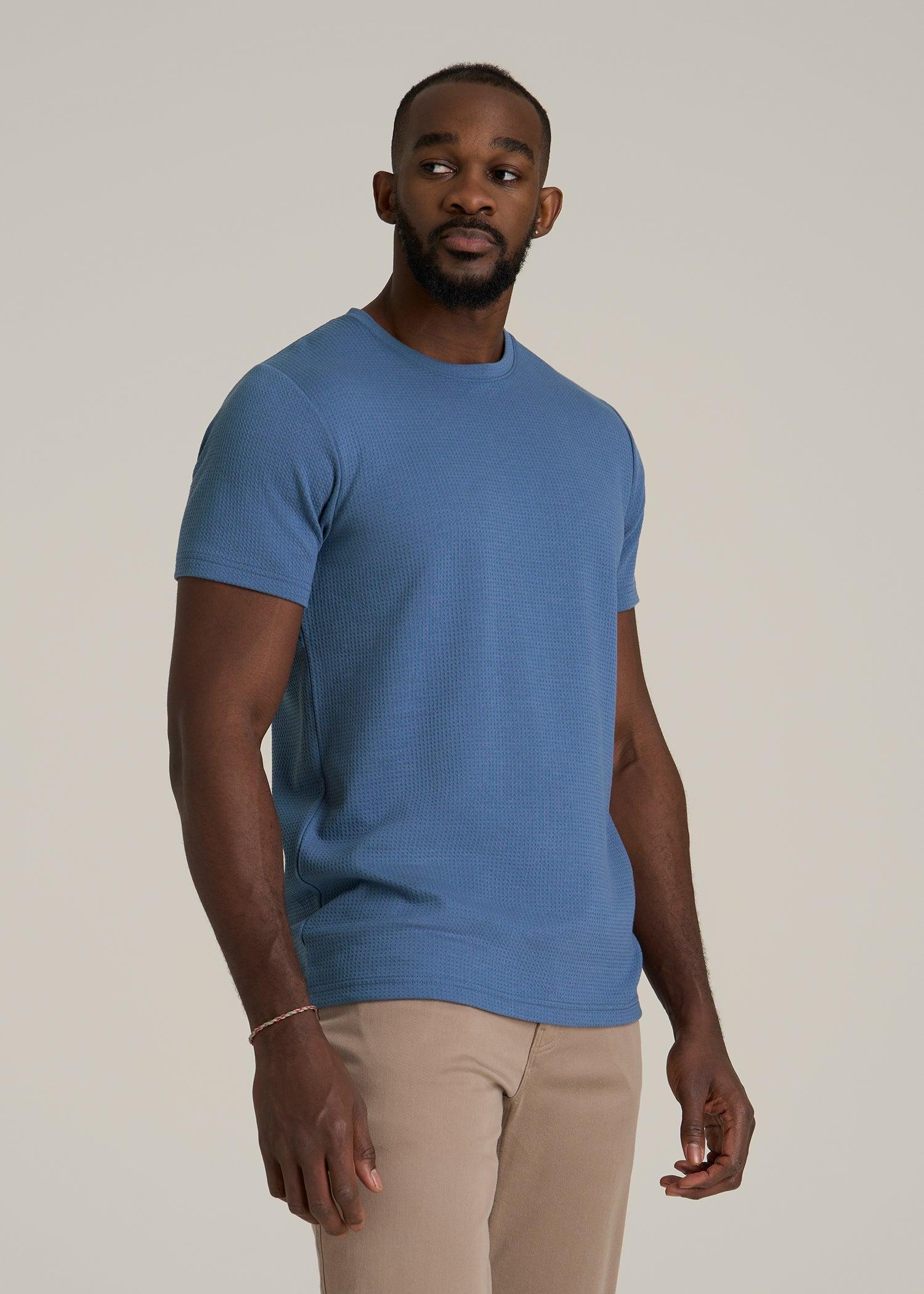 Cloud Knit Waffle Short Sleeve Tee for Tall Men in Deep Cobalt Male Product Image