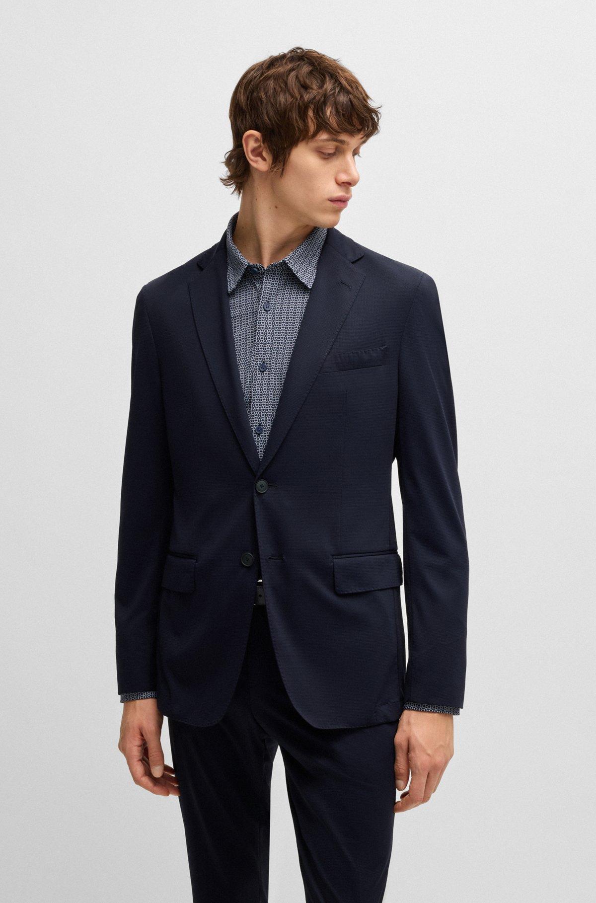 BOSS - Slim-fit washable suit in patterned performance-stretch fabric - Dark Blue Product Image
