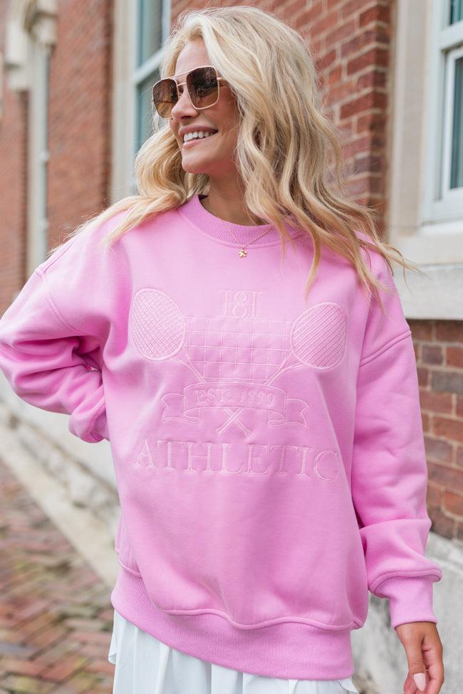 Sporty Chic Pink Oversized Embroidered Sweatshirt FINAL SALE Product Image