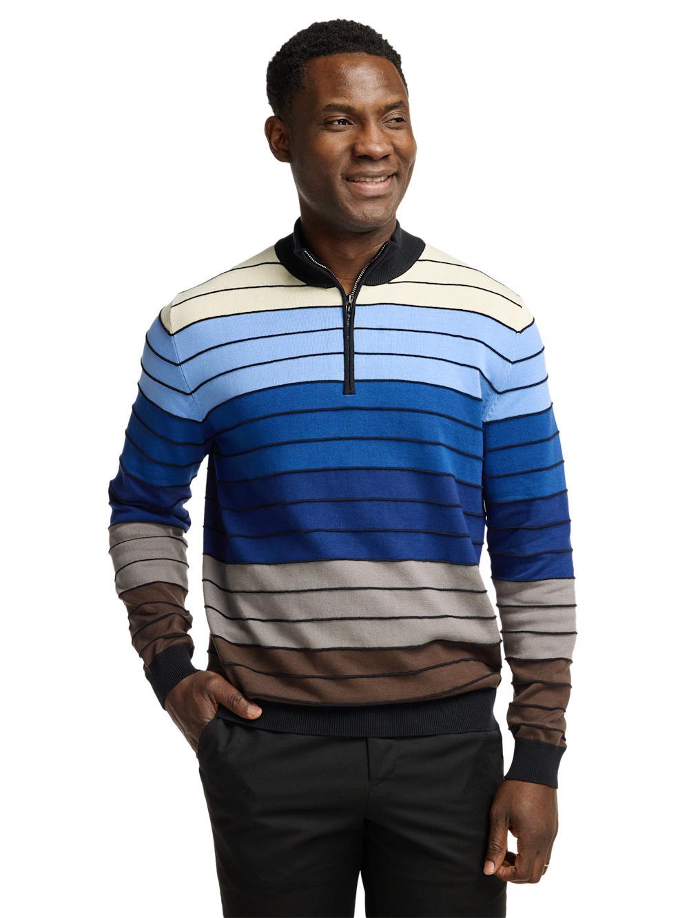 Cotton Quarter Zip Mock Neck Sweater - Multi Product Image
