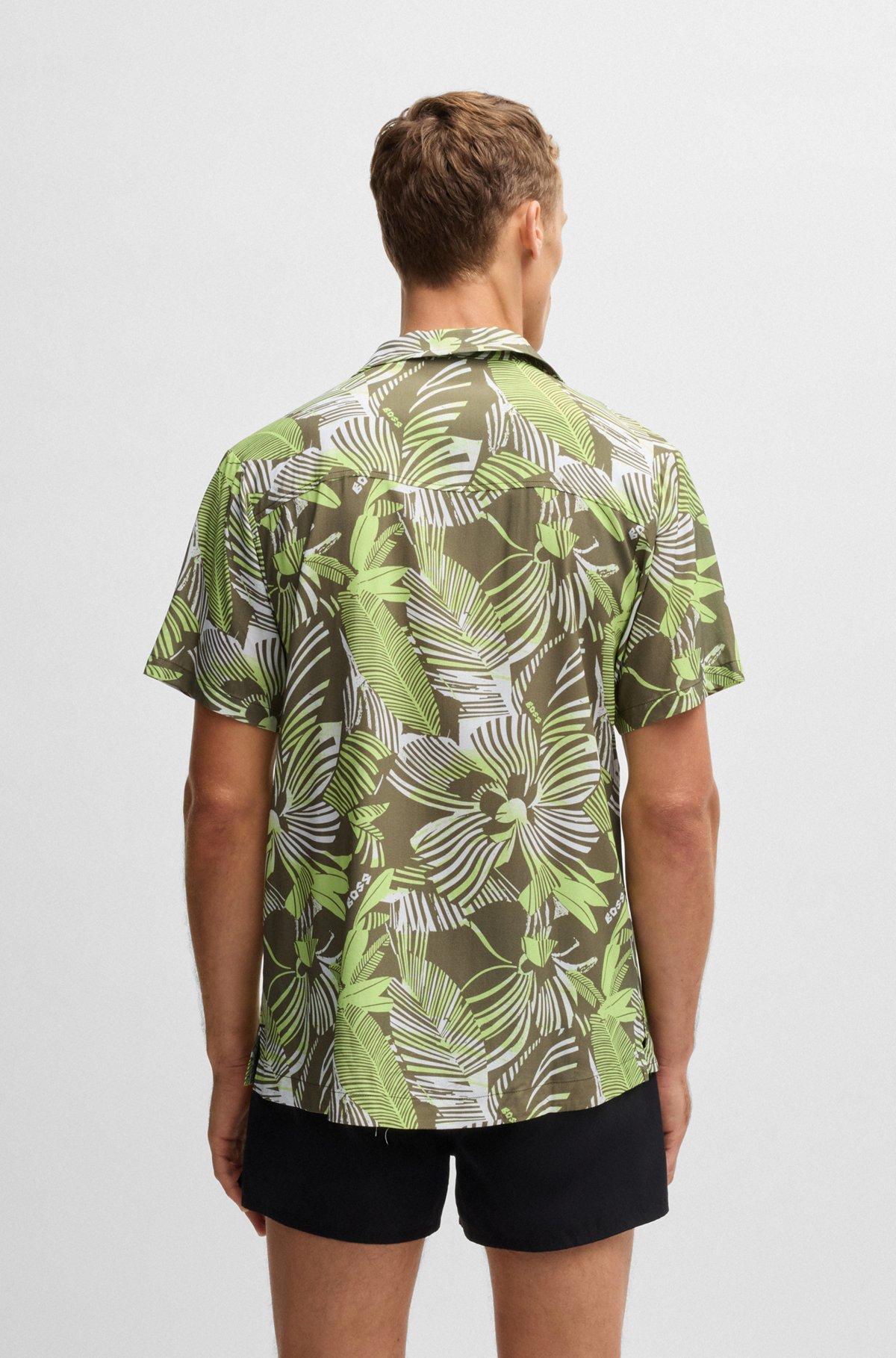BOSS - Regular-fit beach shirt with all-over print - Green Product Image
