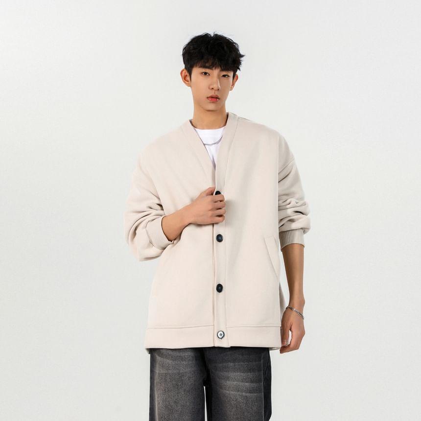 V-Neck Button-Up Plain Jacket Product Image