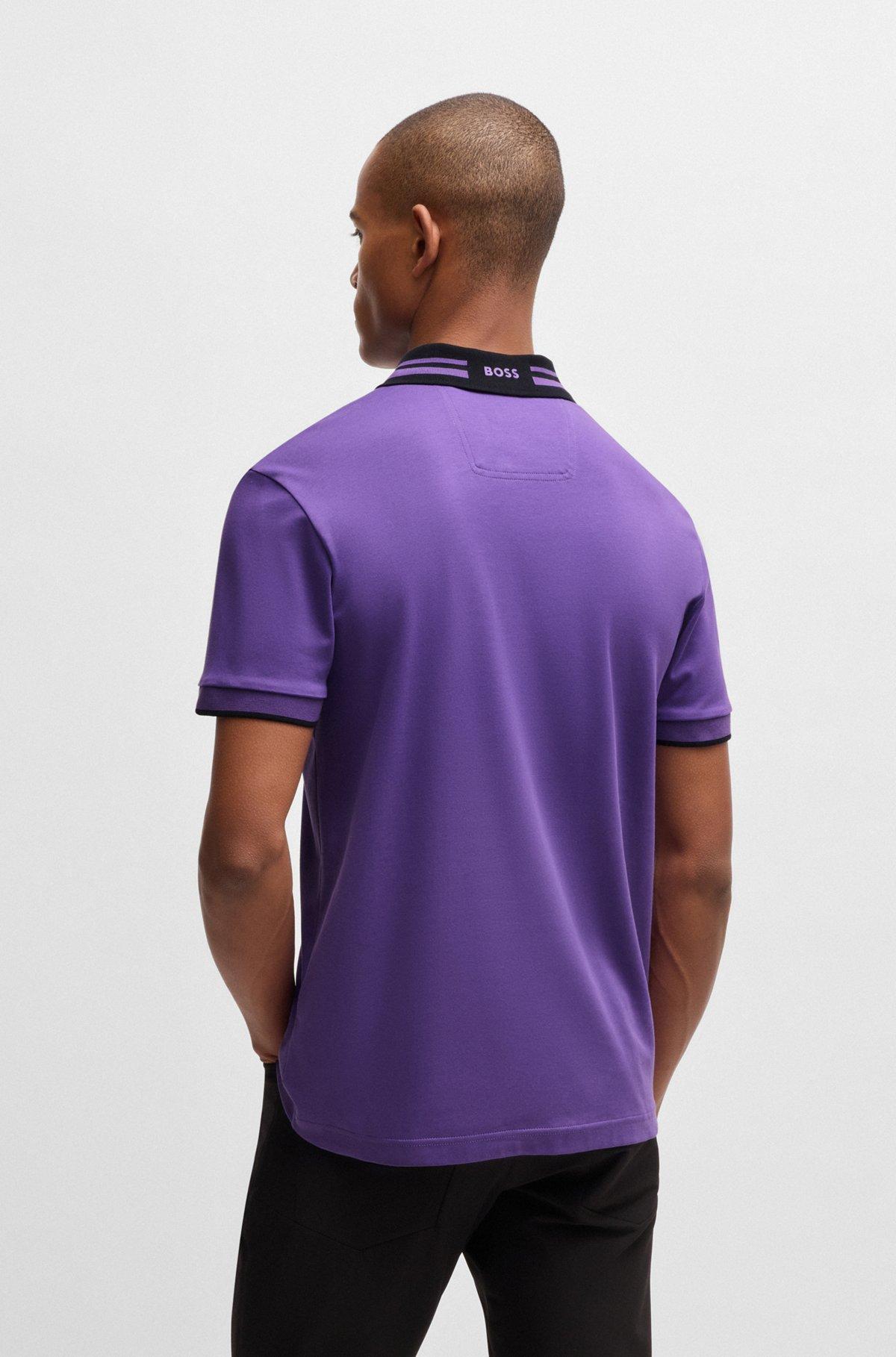 Interlock-cotton polo shirt with striped collar Product Image
