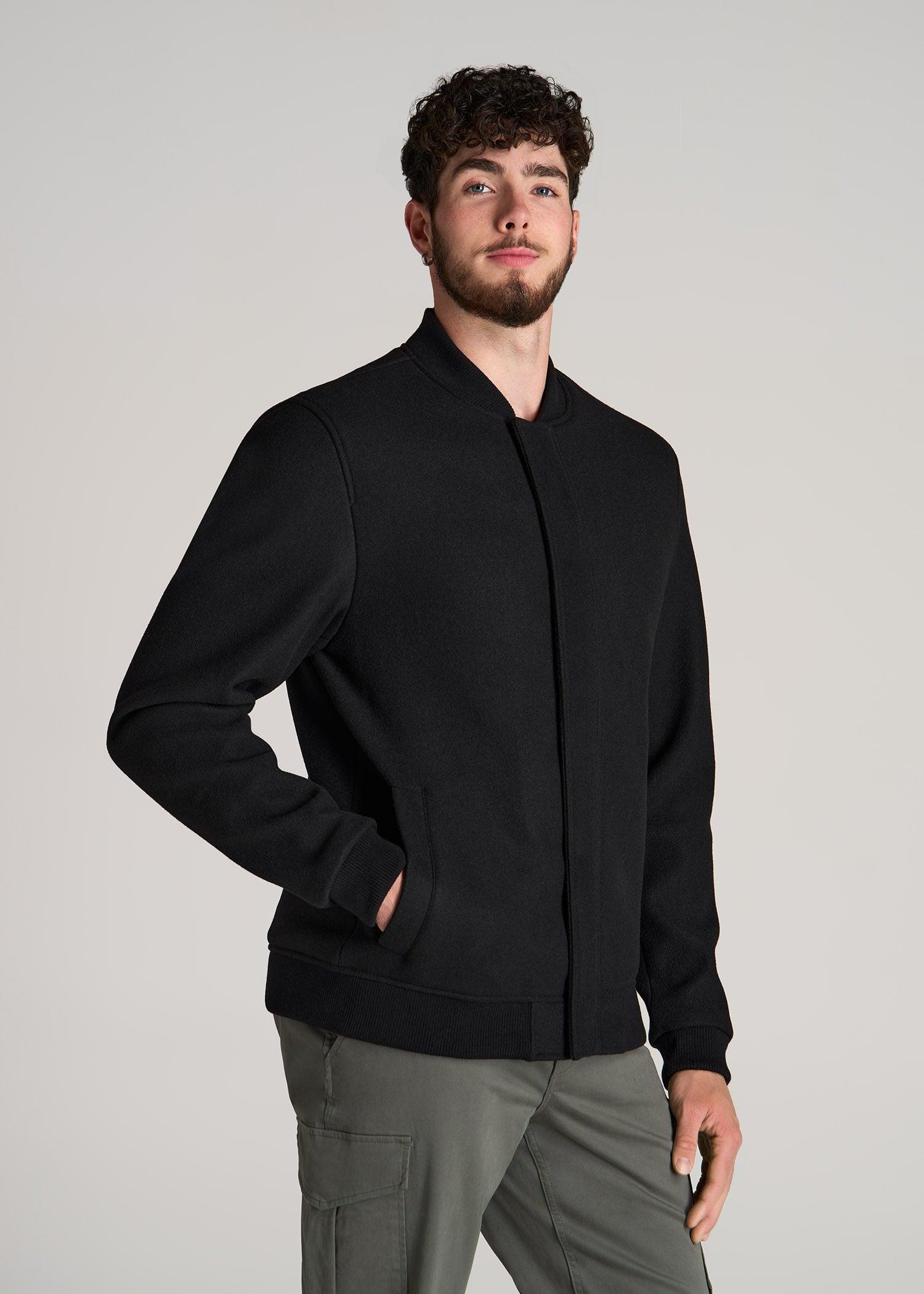 Melton Varsity Jacket for Tall Men in Black Male Product Image