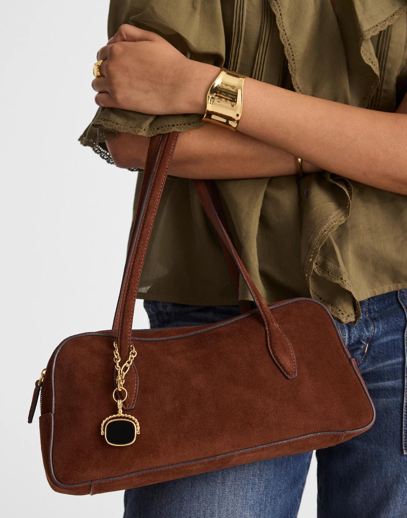 The Top-Zip Shoulder Bag in Suede Product Image