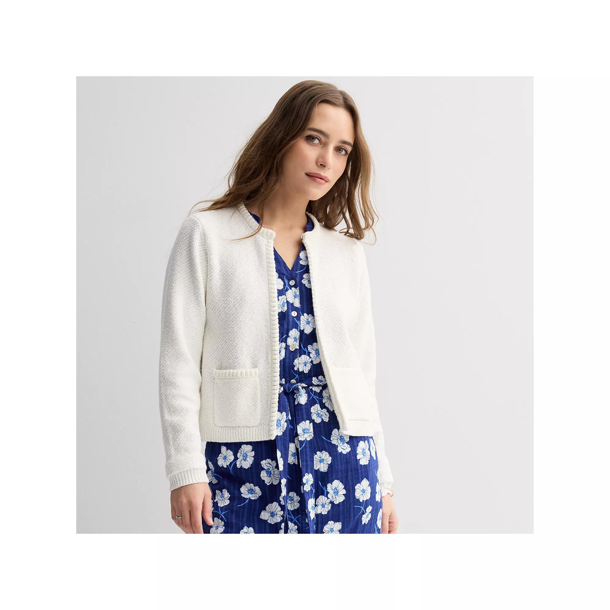 Women's Draper James Patch Pocket Cardigan, Size: Large, Ivory Product Image