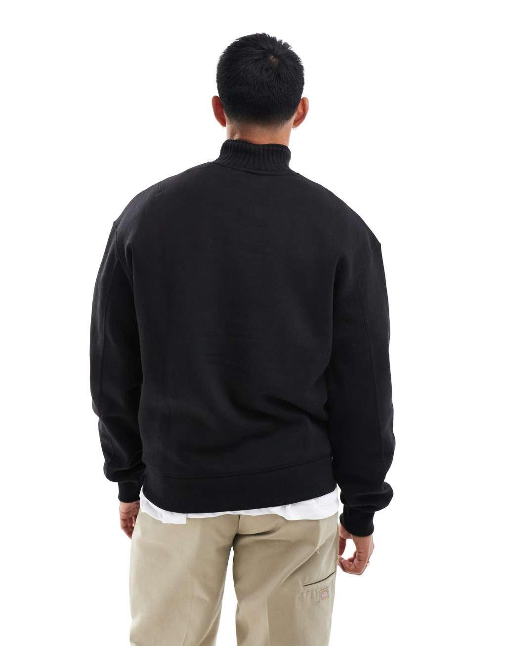 Bershka ribbed neck 1/4 zip sweater in black Product Image