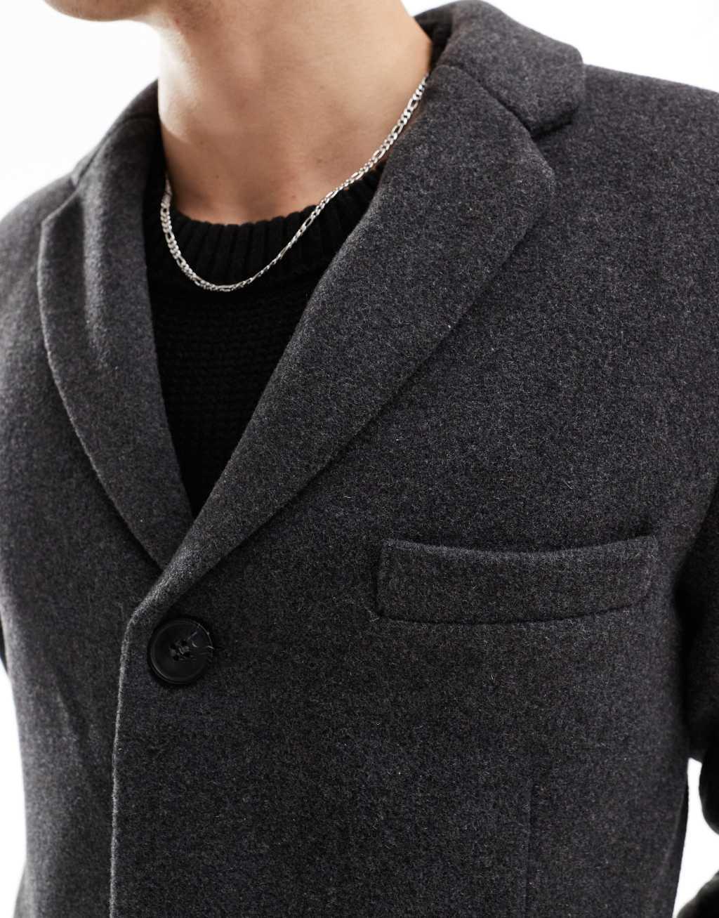 Only & Sons wool mix overcoat in gray Product Image