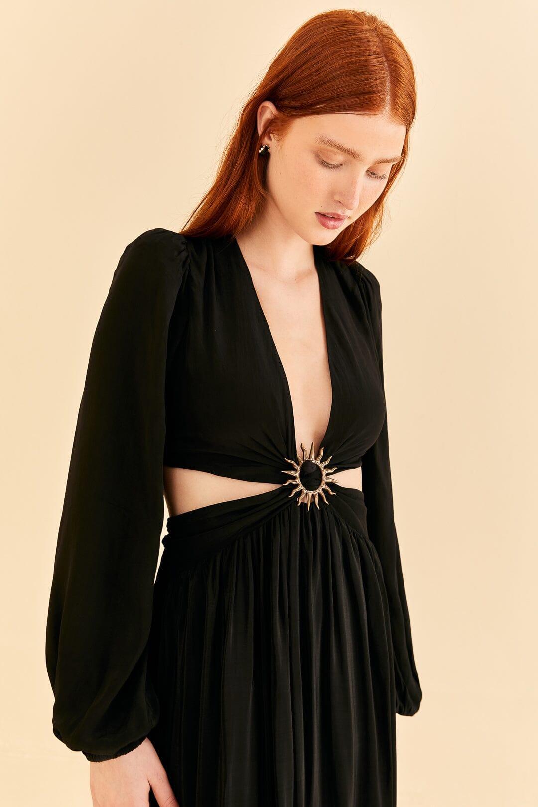 Black Cut Out Long Sleeve Maxi Dress Product Image