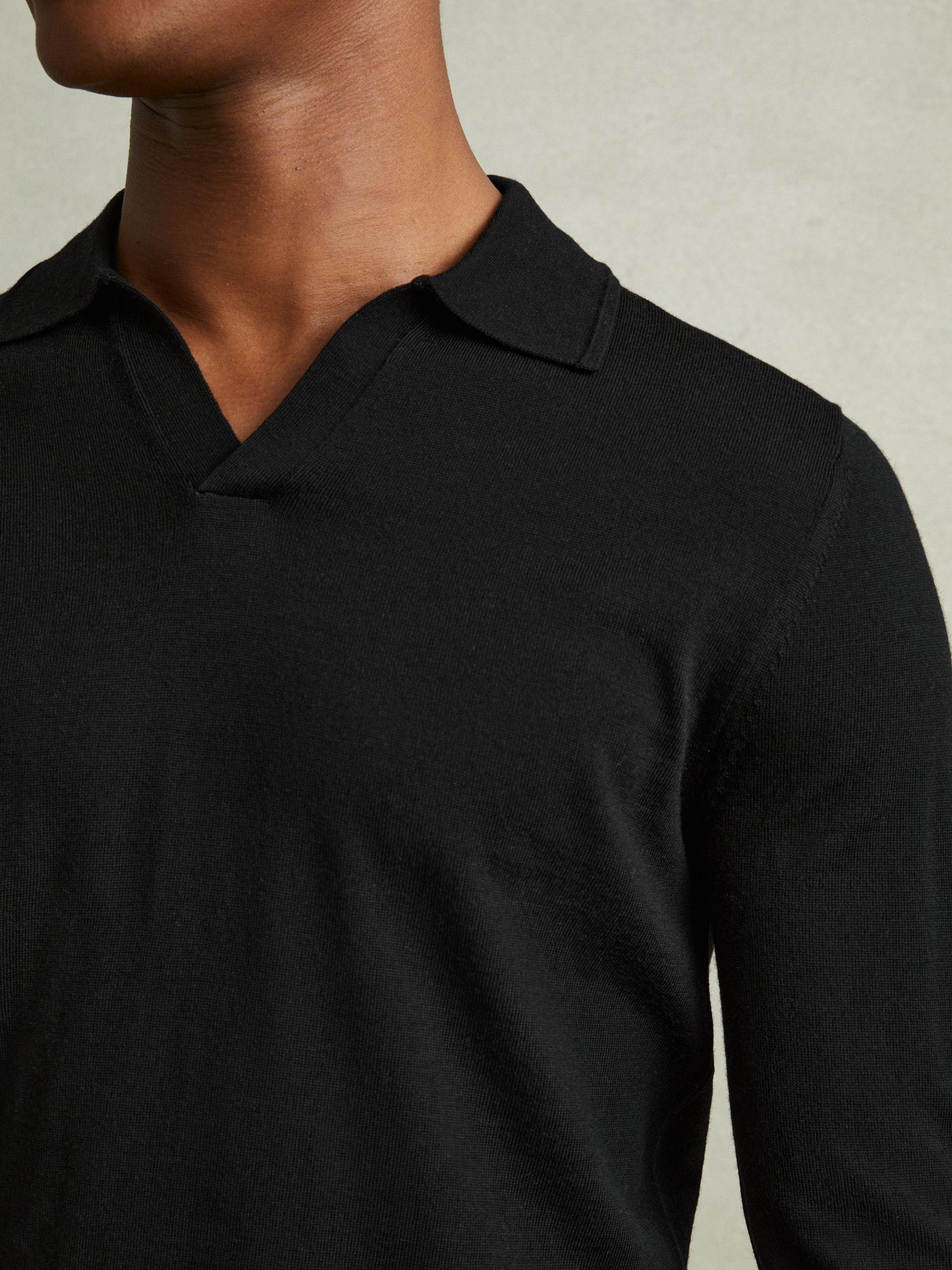 Merino Wool Half-Zip Polo Shirt in Black Product Image