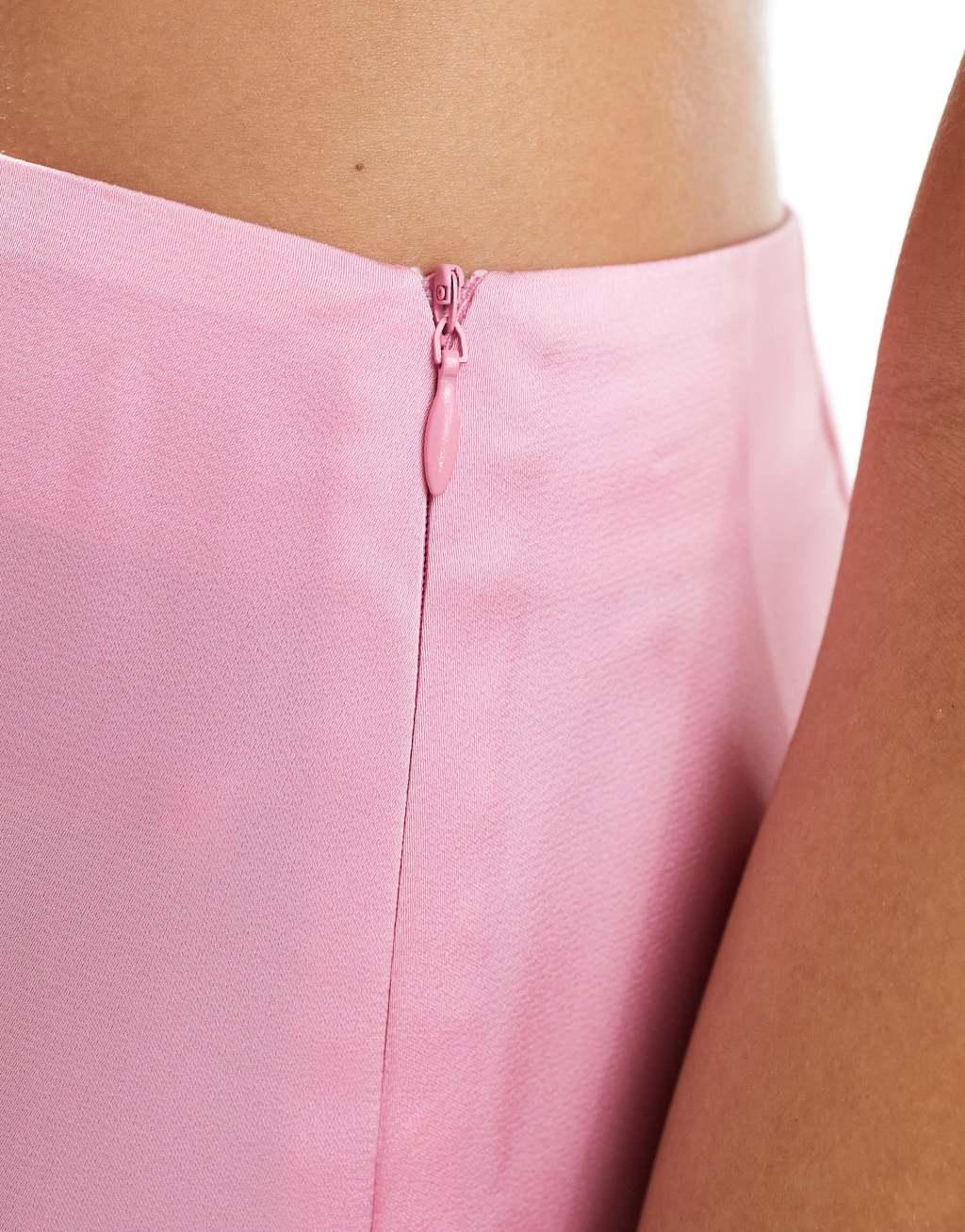 ASOS DESIGN satin wrap mini skirt in pink Product Image