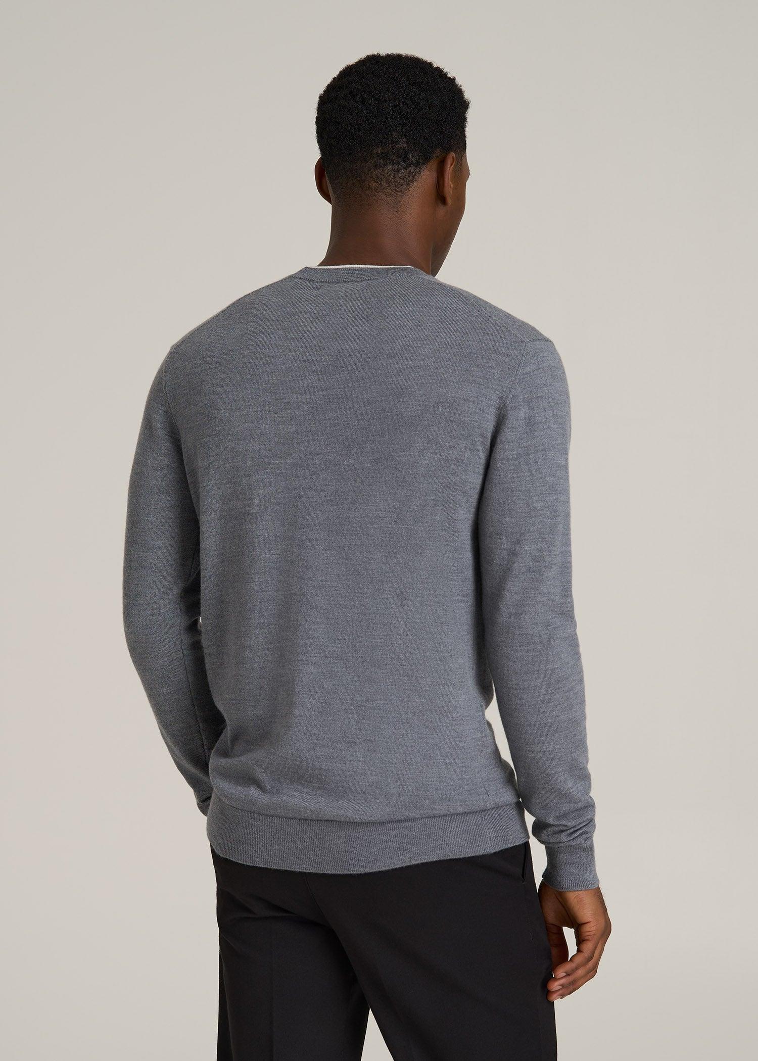 Merino Wool Crewneck Tip Sweater for Tall Men in Grey Mix Male Product Image