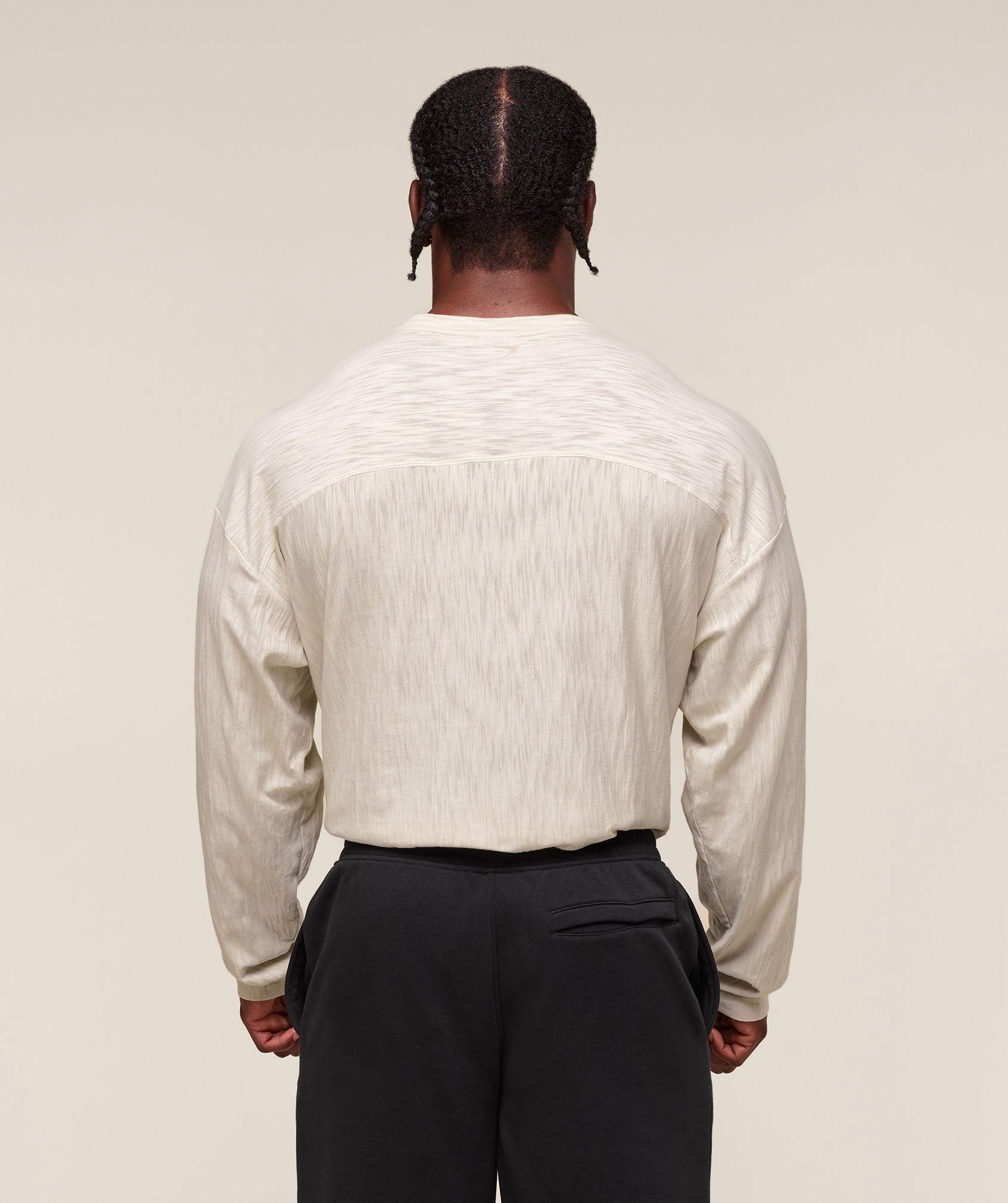 Gymshark Lightweight Slub Textured Lifting Authenticator OS LS T-shirt - Oat White Male Product Image