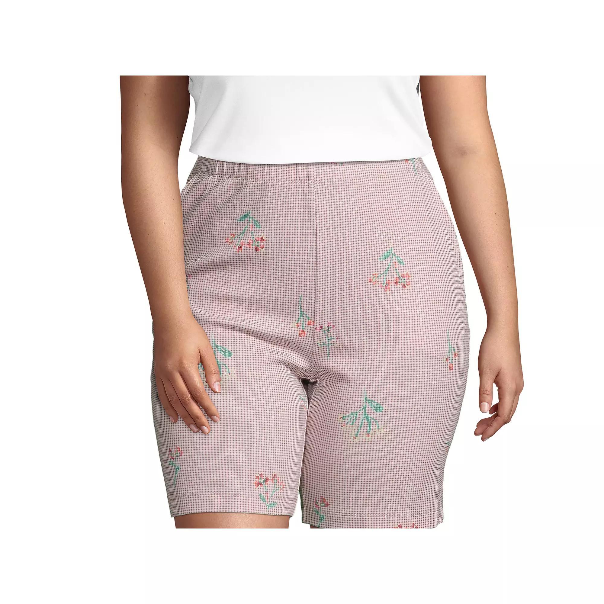 Plus Size Lands' End Sport Knit Pull-On Shorts, Women's, Size: 1XL, Brown Check Floral Product Image