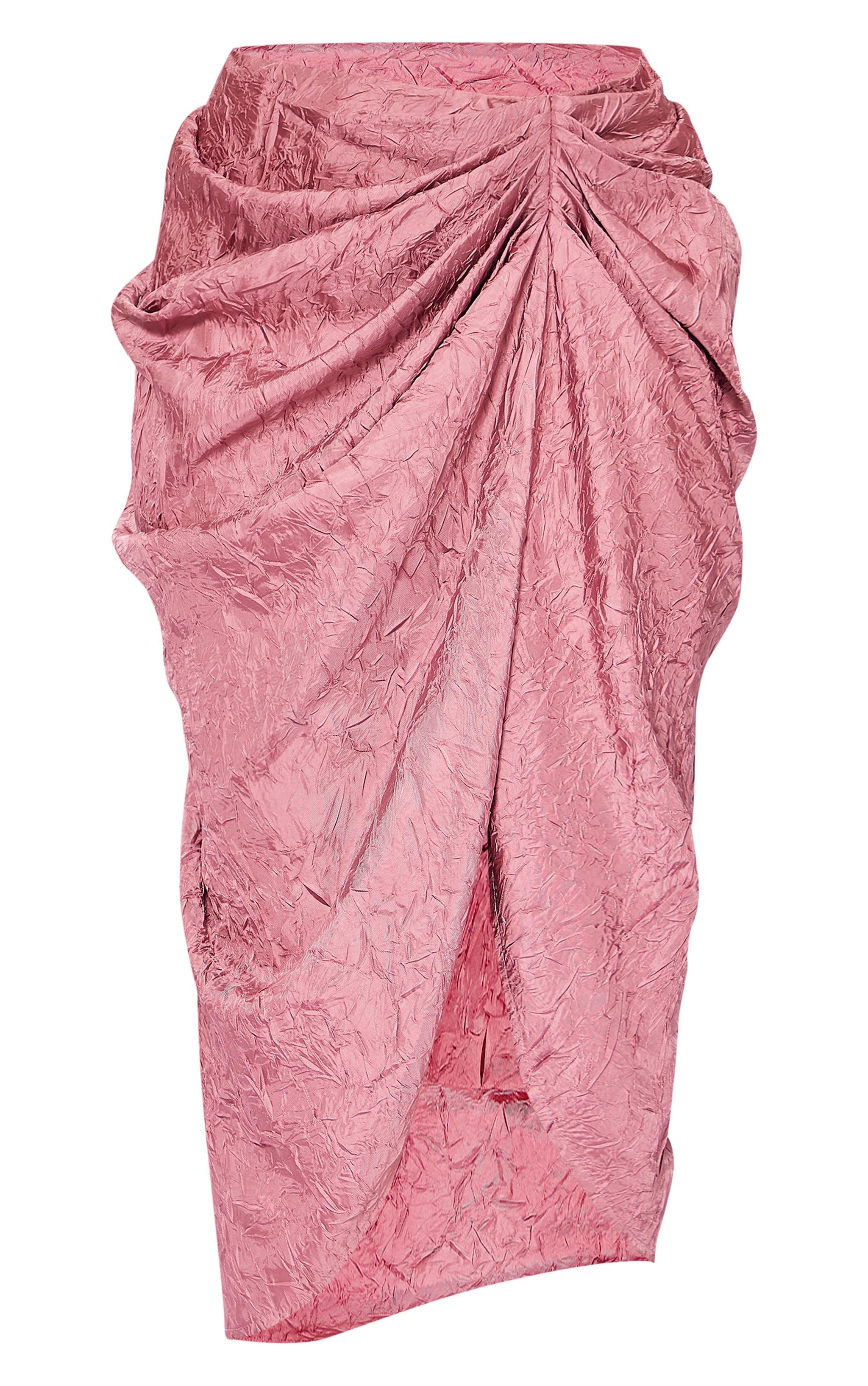 Mauve Crinkle Satin Ruched Midaxi Skirt Product Image