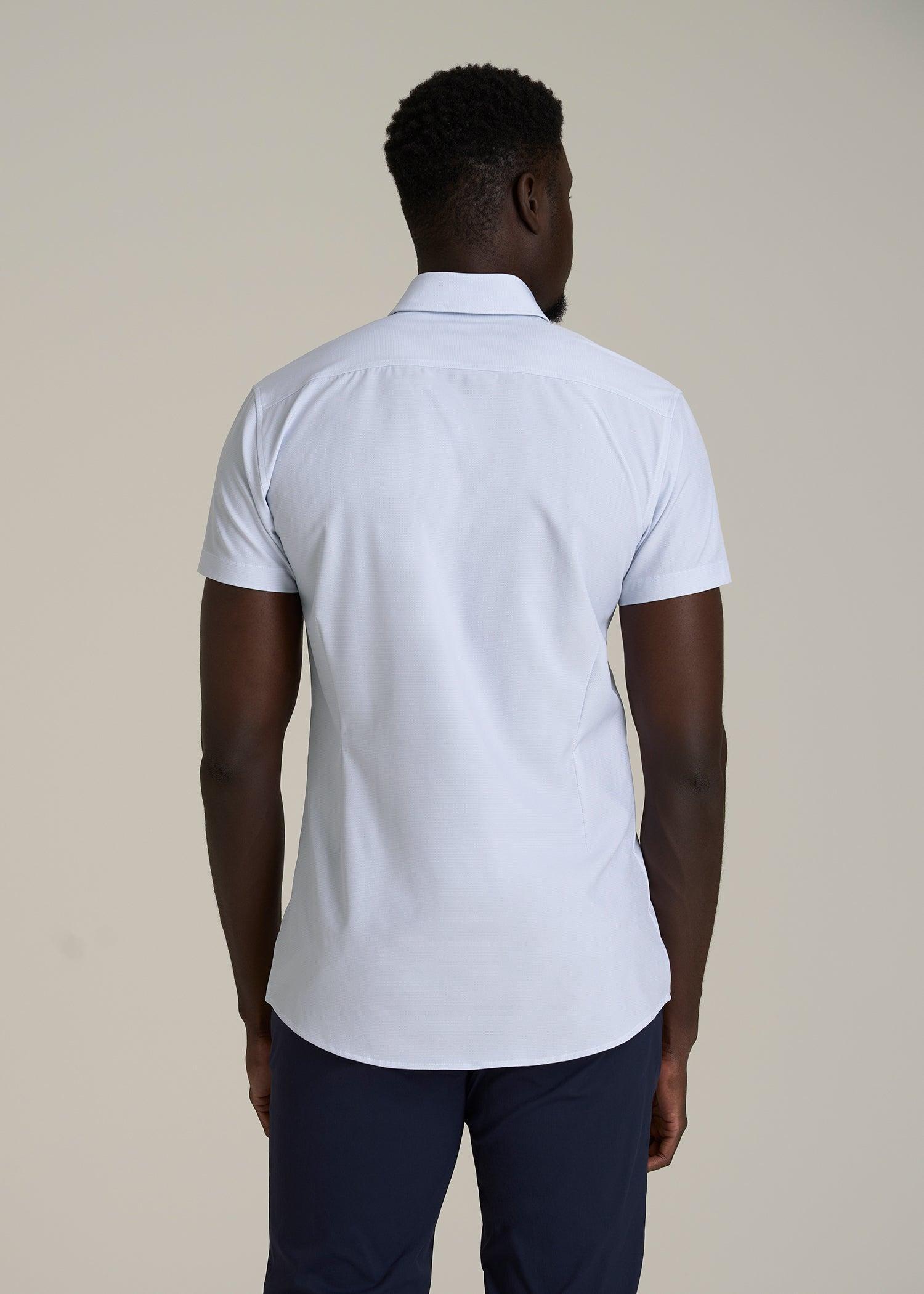 Short Sleeve Traveler Stretch Button Shirt for Tall Men in Light Grey Chevron Male Product Image