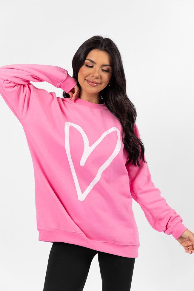 Heart Sketch Pink Oversized Graphic Sweatshirt SALE Product Image