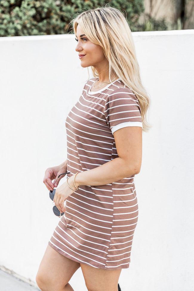 Blissful Days Brown And White Striped T-shirt Dress FINAL SALE Product Image