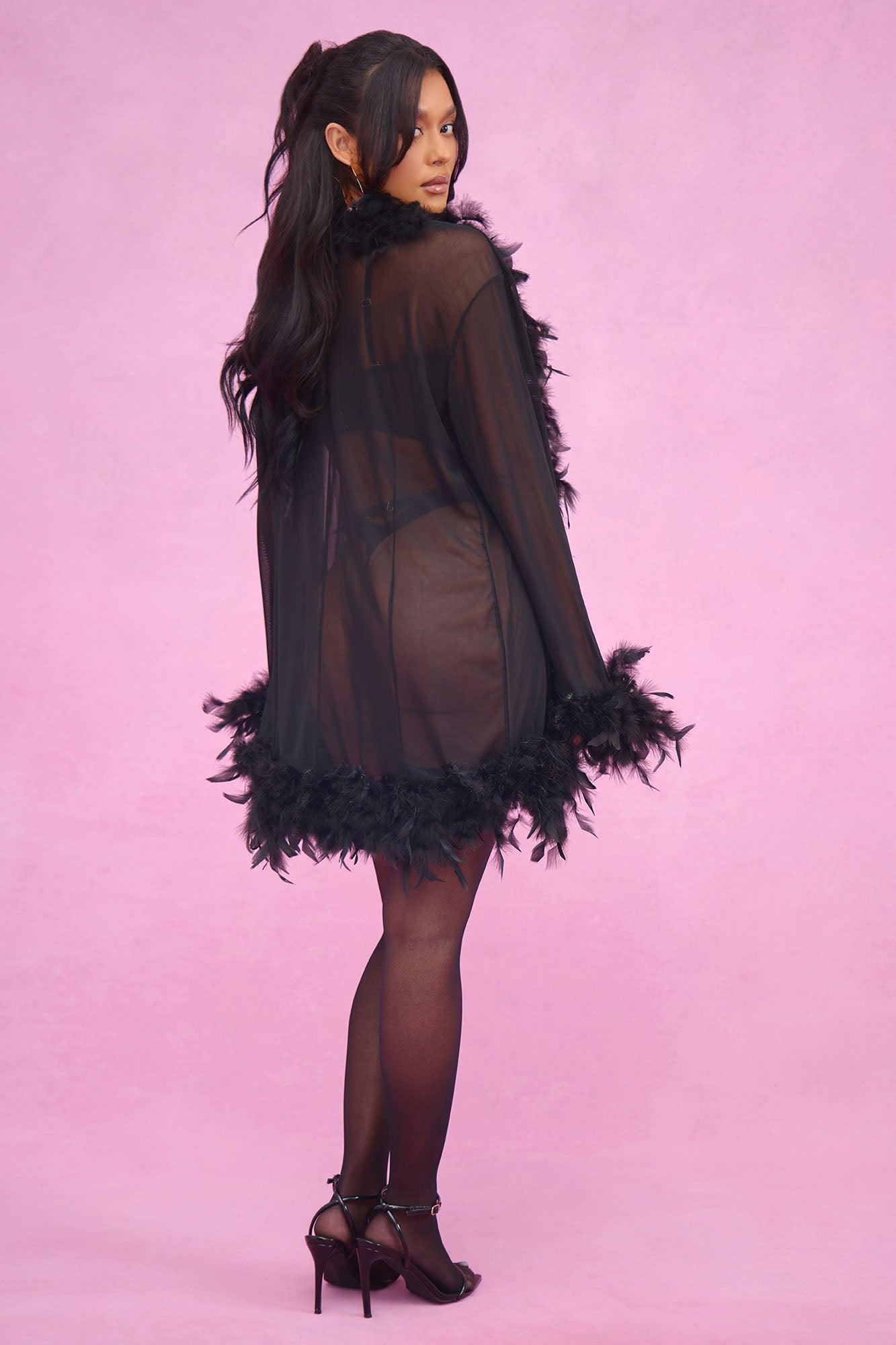 Light As A Feather Mesh Robe - Black Product Image