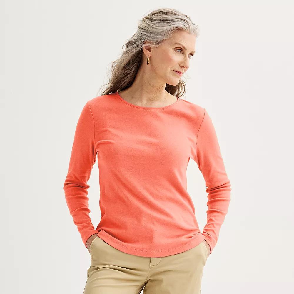 Petite Croft & Barrow® Crewneck Long-Sleeve Tee, Women's, Size: Medium Petite, Pamela Pink Product Image