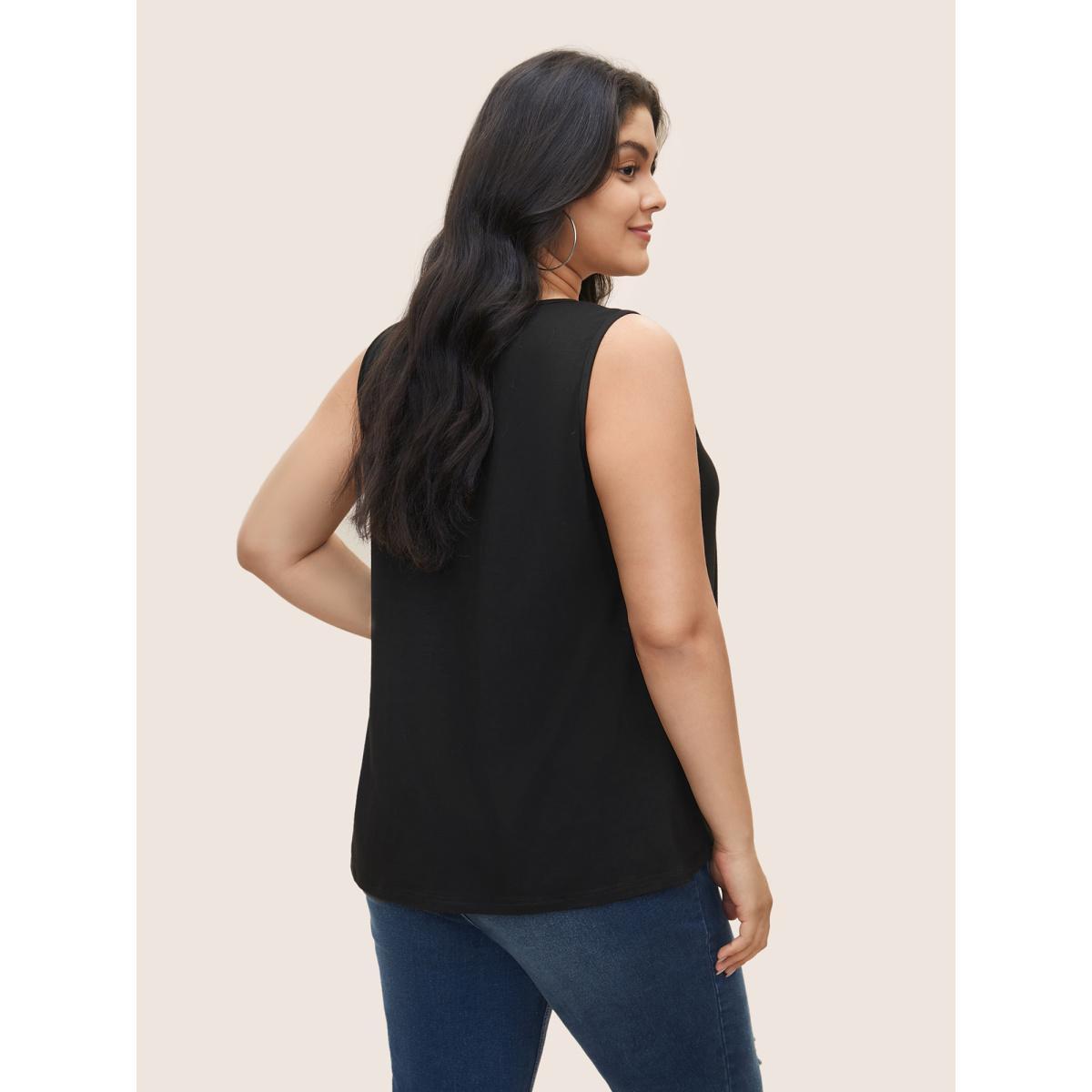 Plus Size Supersoft Essentials Solid Keyhole Tank Top Women Black Casual Non Round Neck Everyday Tank Tops Camis BloomChic 22-24/3X Product Image