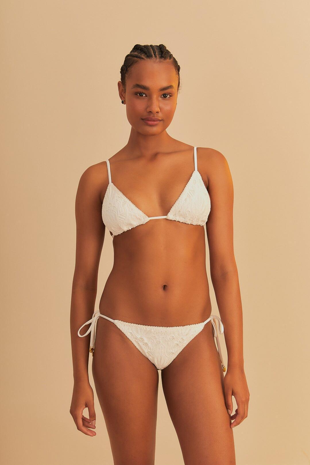 White Seashell Eyelet Triangle Bikini Top Product Image