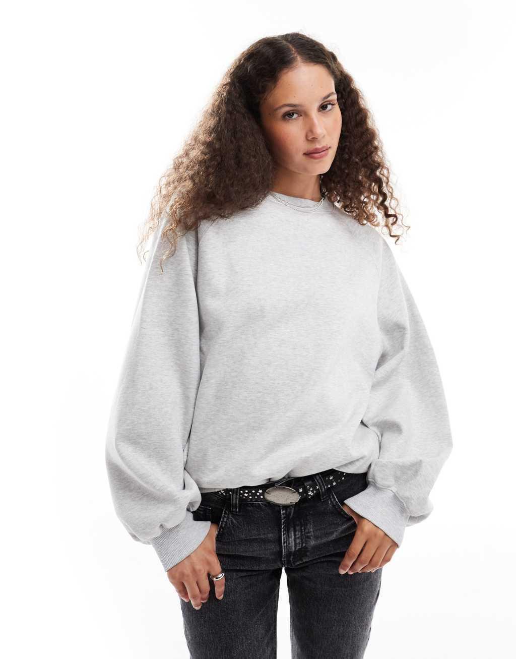 Weekday oversized raglan sweatshirt with volume sleeves in gray melange Product Image