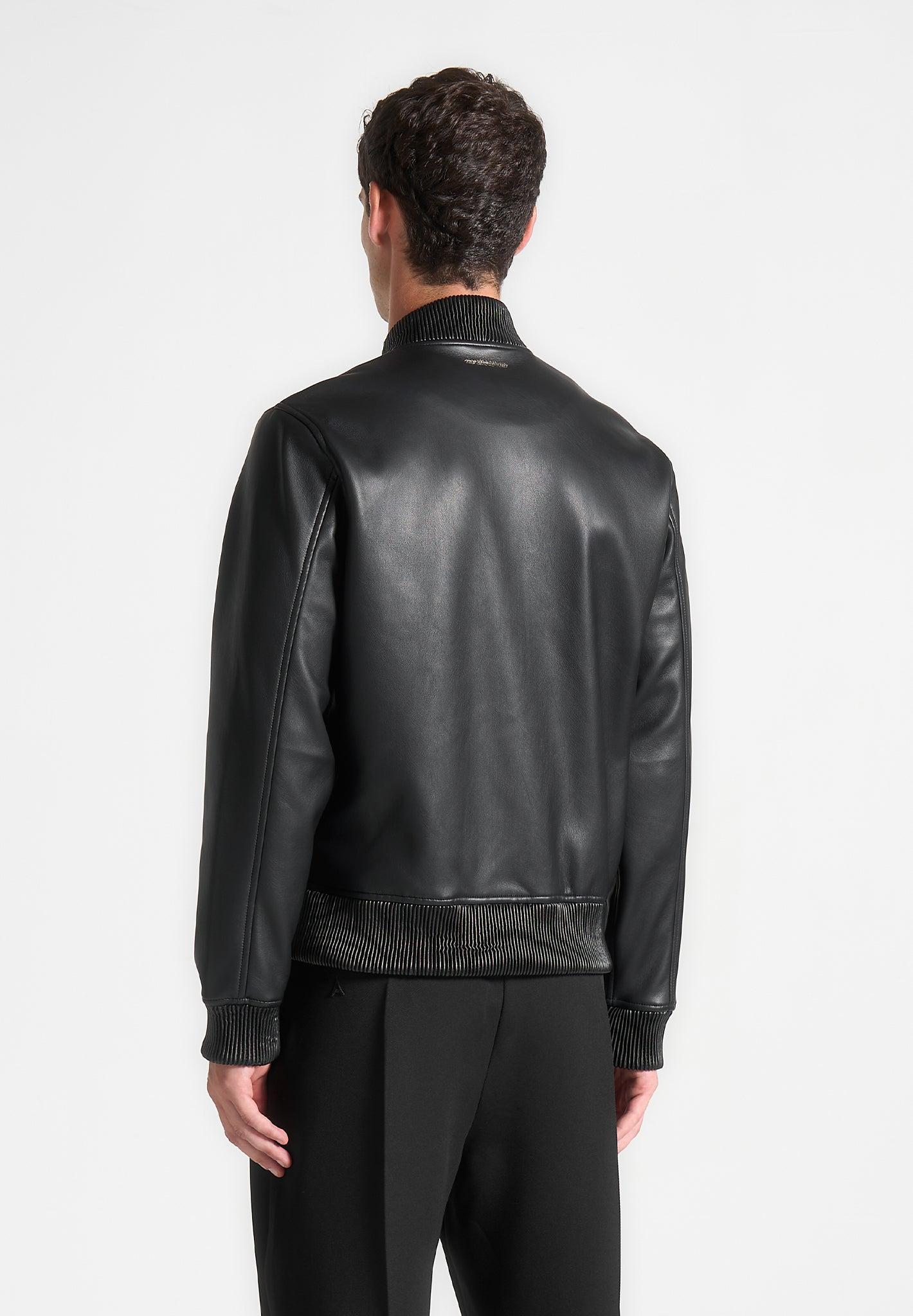 Leather Bomber Jacket - Black Male Product Image