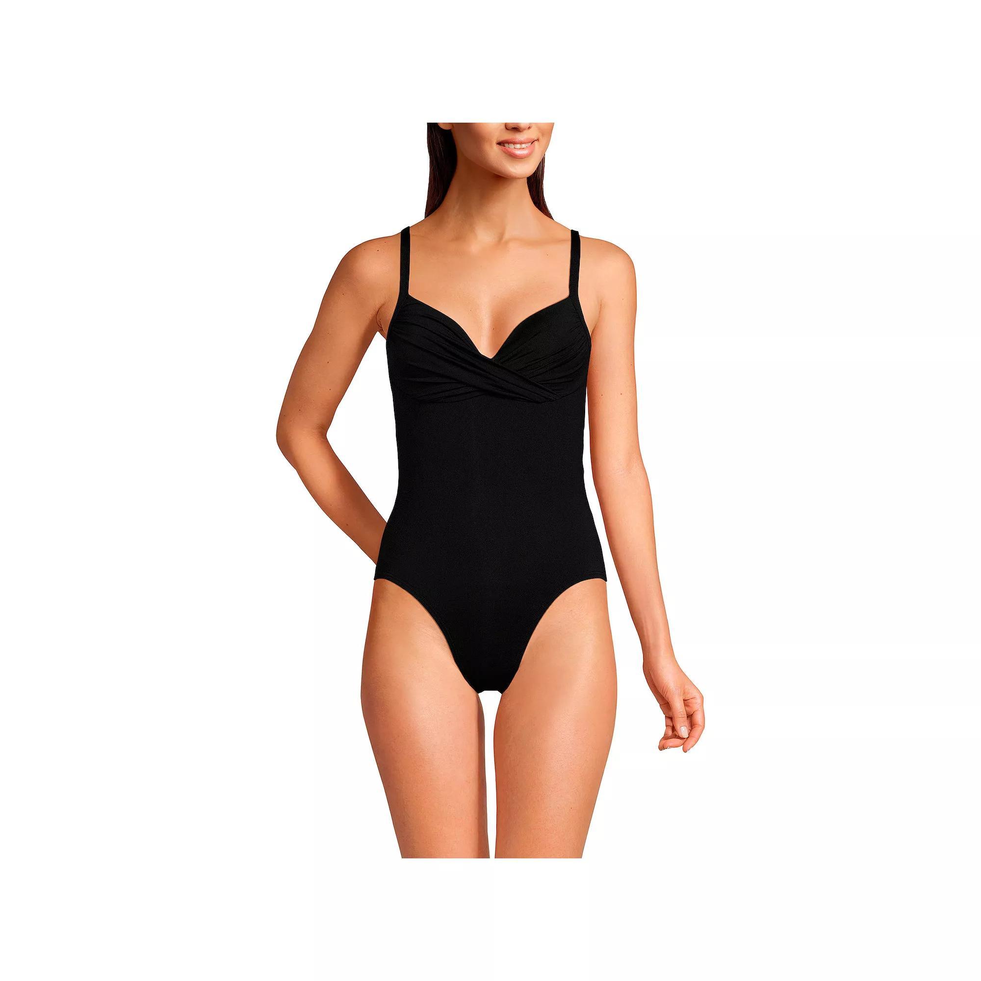 Women's Lands' End Draped Sweetheart Neck High Leg One Piece Swimsuit,  Product Image