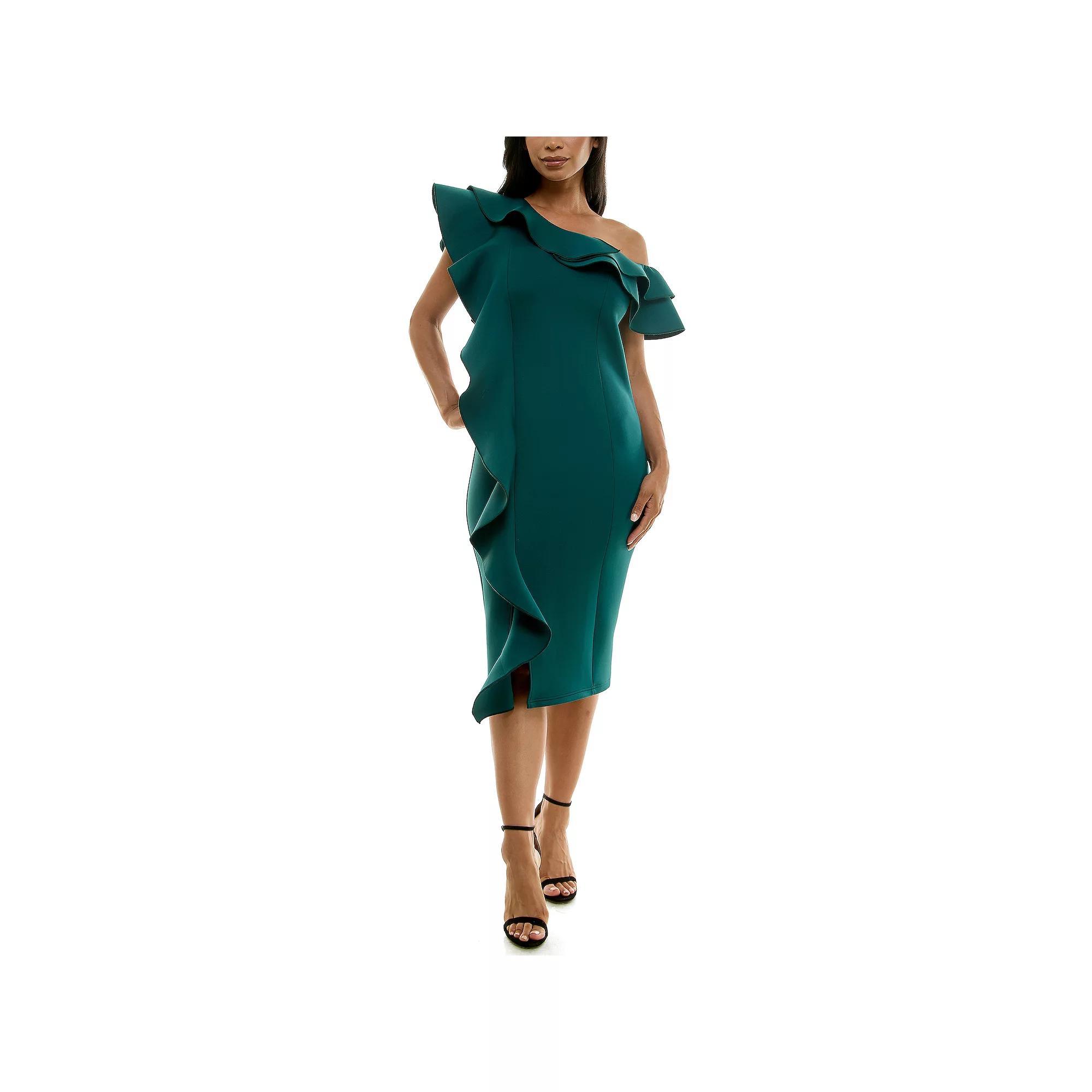 Women's Nina Leonard Off-The-Shoulder Ruffle Dress, Size: XL, Green Product Image