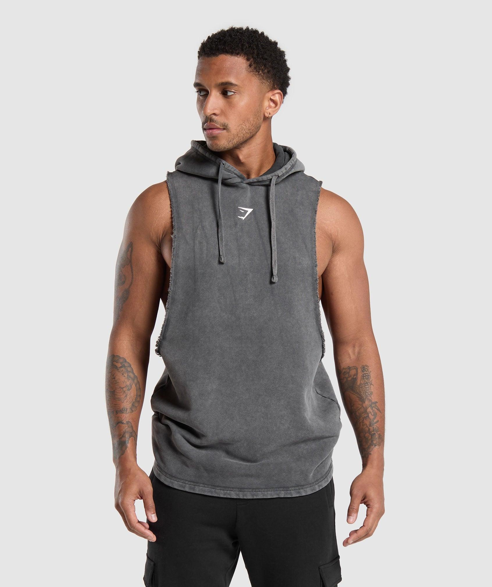 Washed Drop Arm Sleeveless Hoodie Product Image