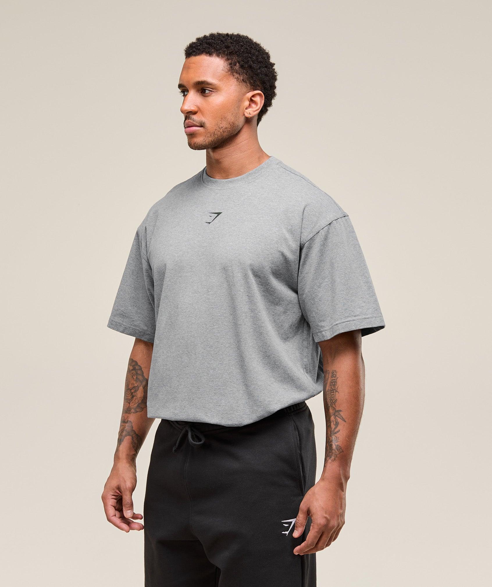 Gymshark Power T-Shirt - Charcoal Core Marl/Trail Green Male Product Image