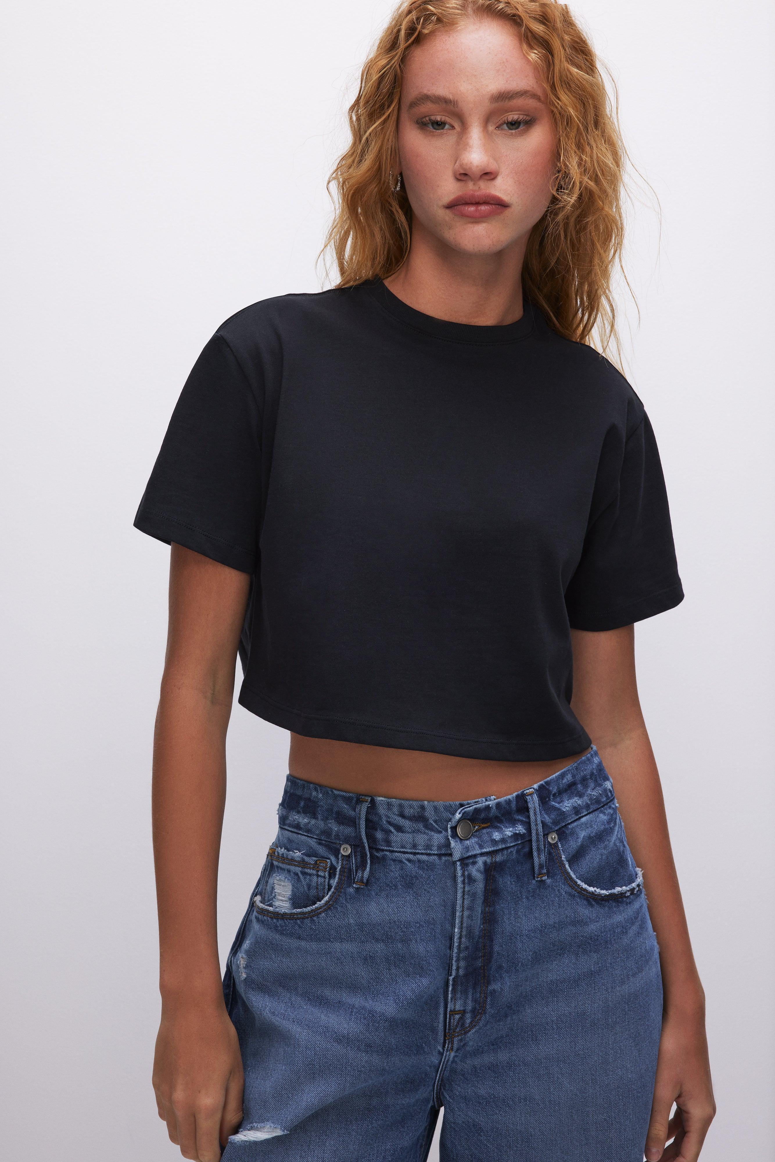 COTTON CROPPED TEE | BLACK001 Product Image