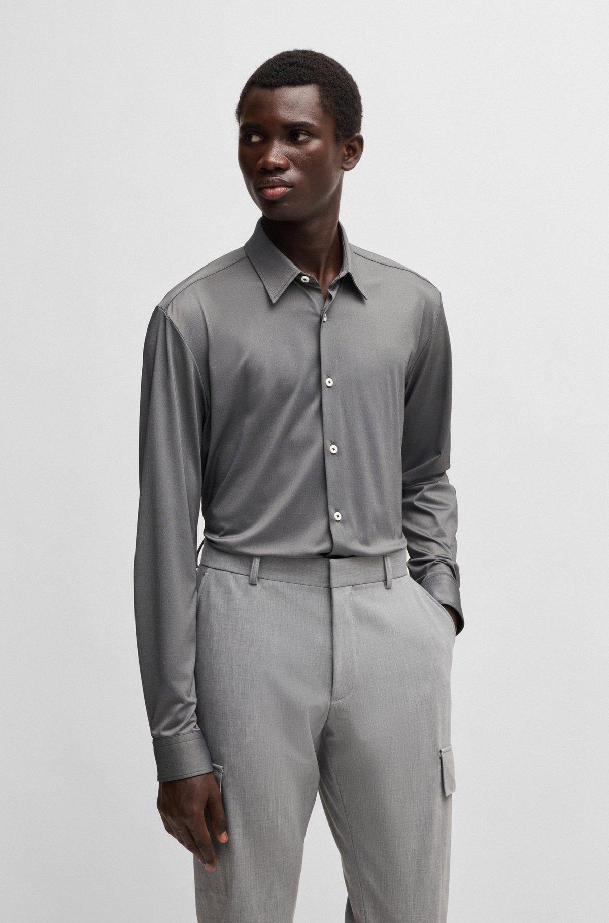 Slim-fit shirt in structured performance-stretch fabric Product Image