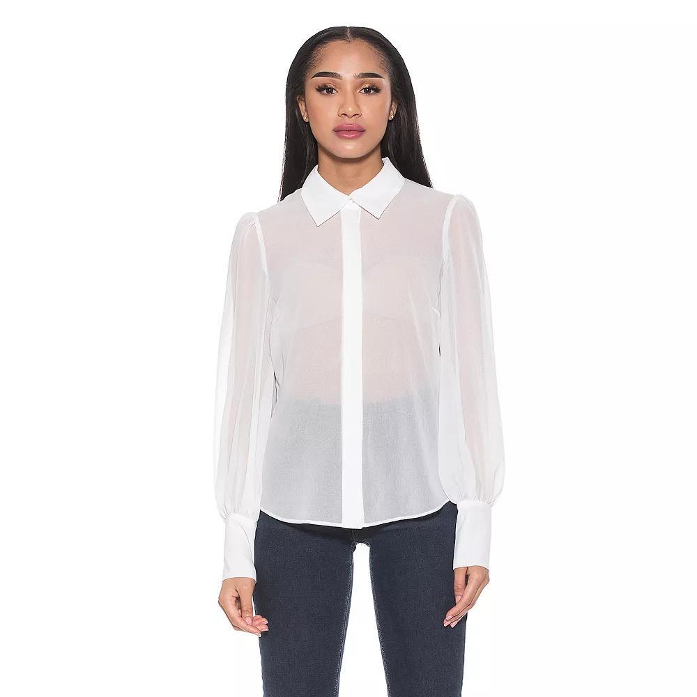 Women's ALEXIA ADMOR Zayn Collared Blouson Sleeve Sheer Blouse, Size: 10, Ivory Product Image
