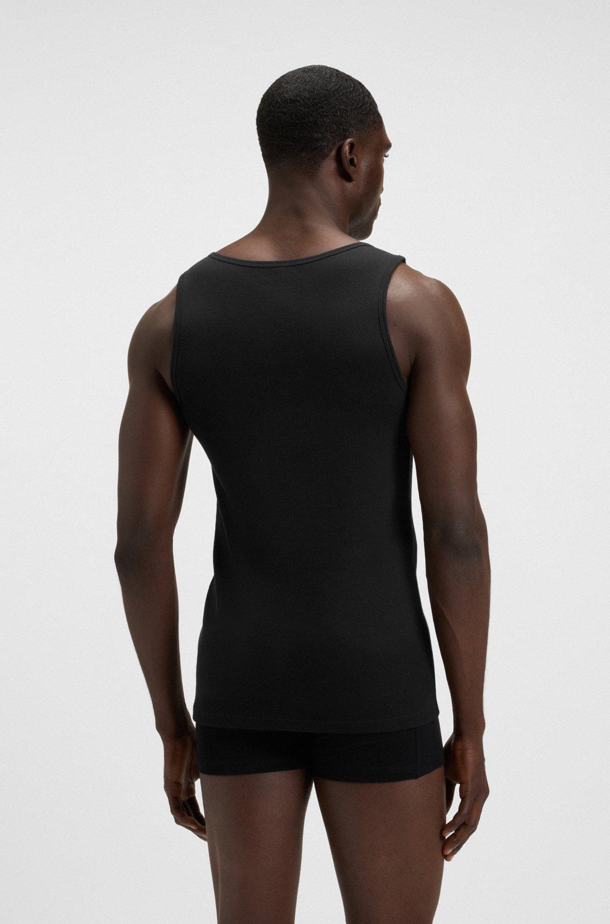BOSS - Three-pack of cotton tank tops with embroidered logos - Black Product Image