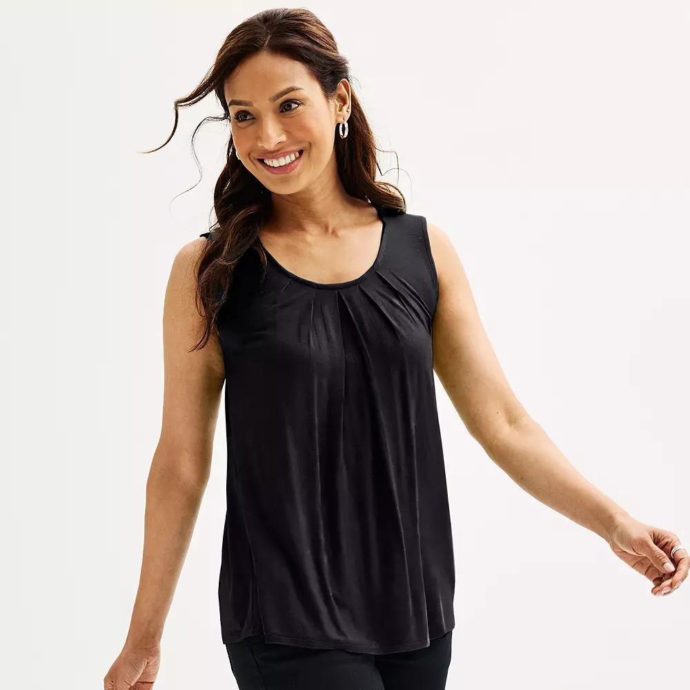 Petite Croft & Barrow® Pleated Tank Top, Women's, Size: XL Petite, Mineral Black Product Image