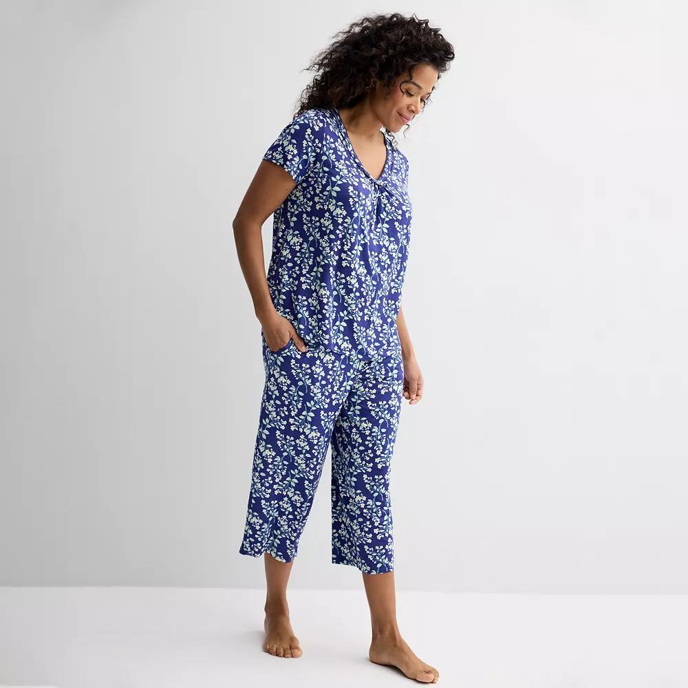 Women's Croft & Barrow® Print Short Sleeve Pajama Top & Pajama Pants Sleep Set, Size: Large, Tansy Floral Product Image