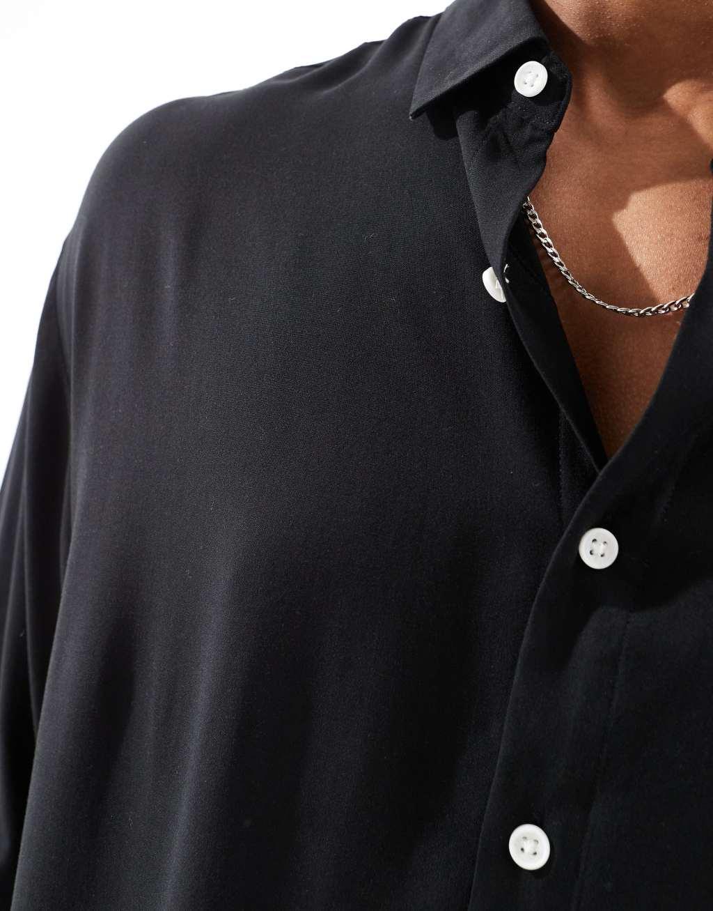 ASOS DESIGN oversized viscose shirt in black Product Image