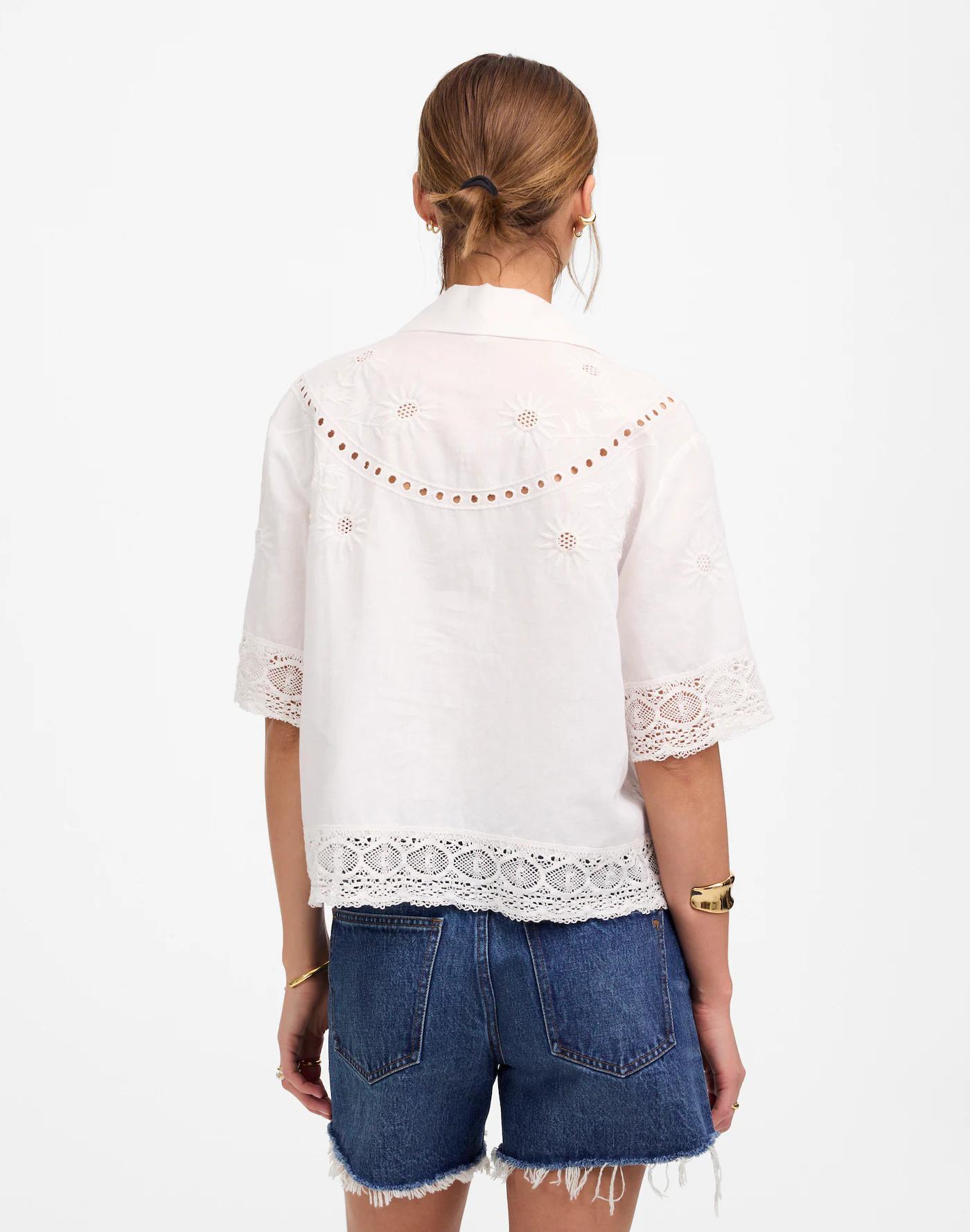 Embroidered Lace Button-Up Shirt Product Image