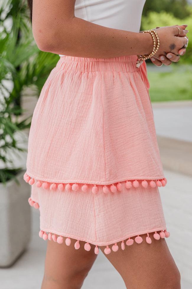 Simply Peachy Salmon Tassel Hem Gauze Skort FINAL SALE Product Image