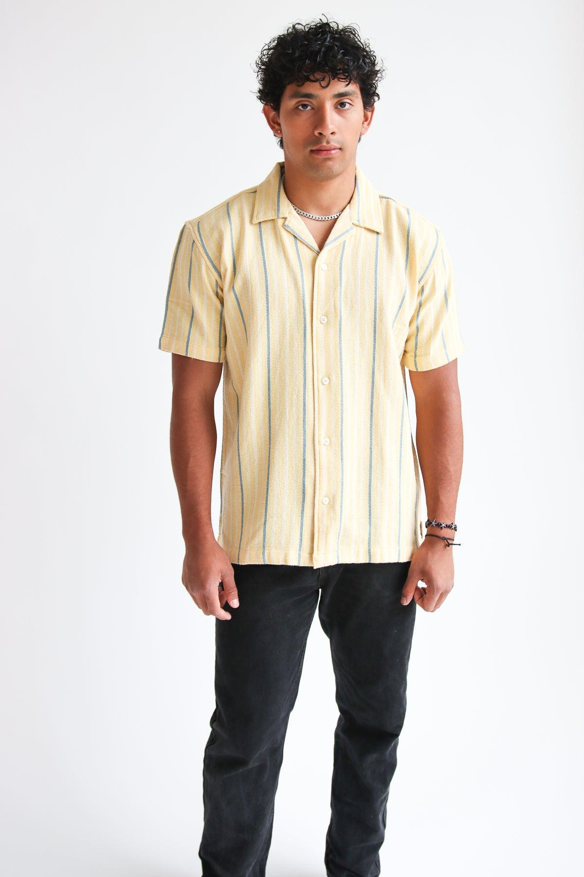 Yellow Striped Woven Button-Up Shirt Product Image