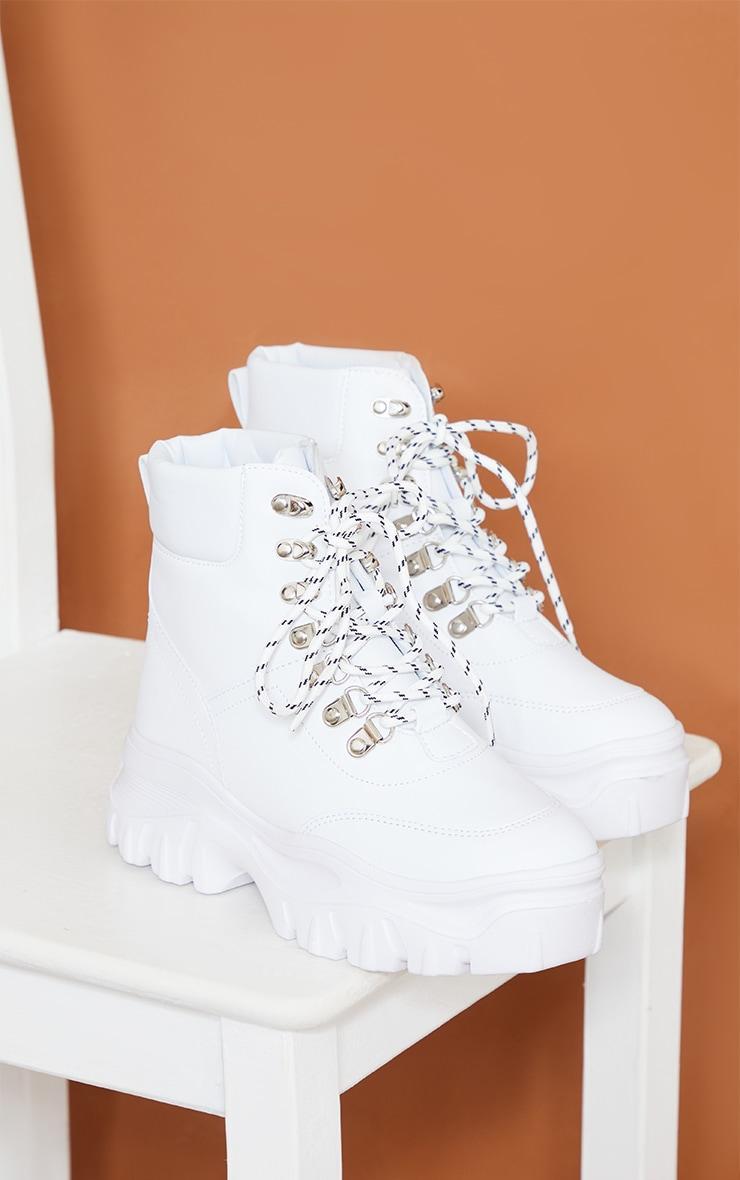 White Flatform Chunky Combat Boot Sneakers Product Image