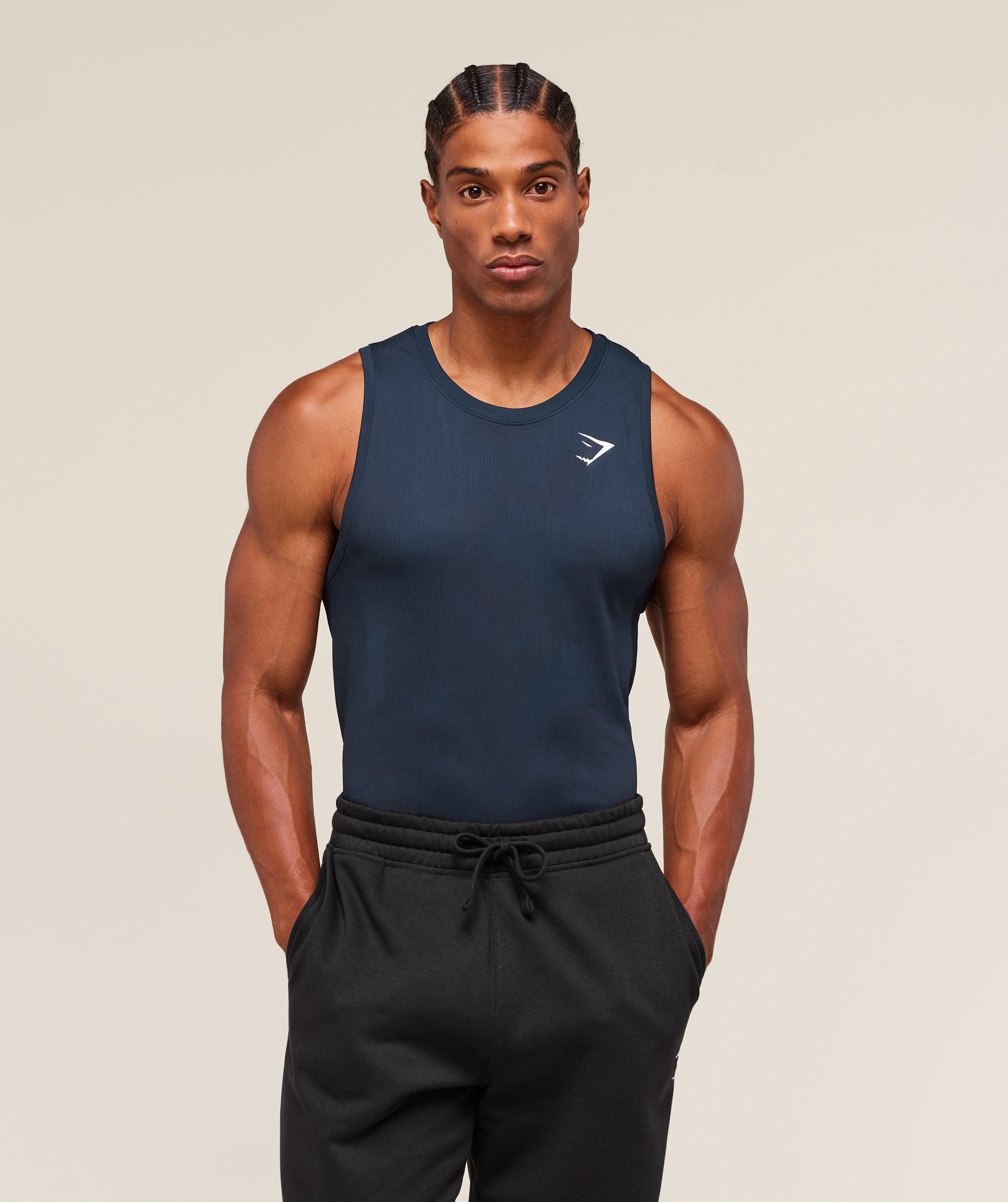 Gymshark Geo Seamless Tank - Navy/Heavy Blue Male Product Image