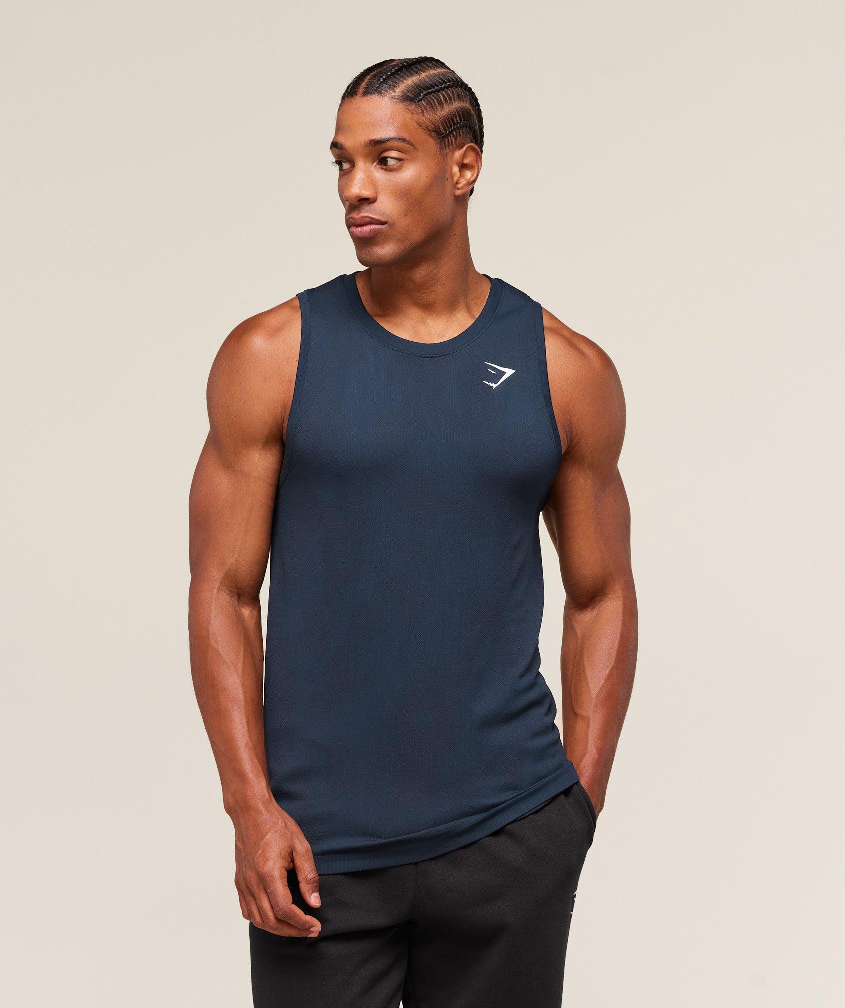 Gymshark Geo Seamless Tank - Navy/Heavy Blue Male Product Image